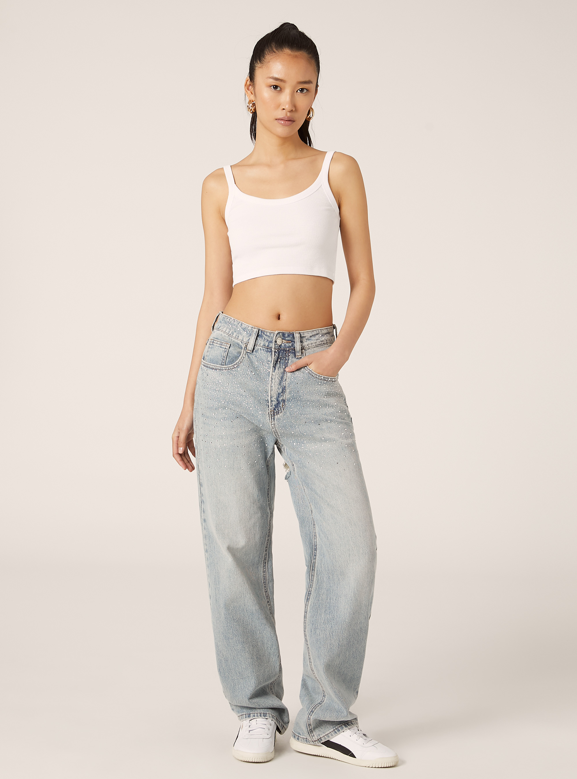 Straight Fit Rhinestone Jeans, D006 AZURE