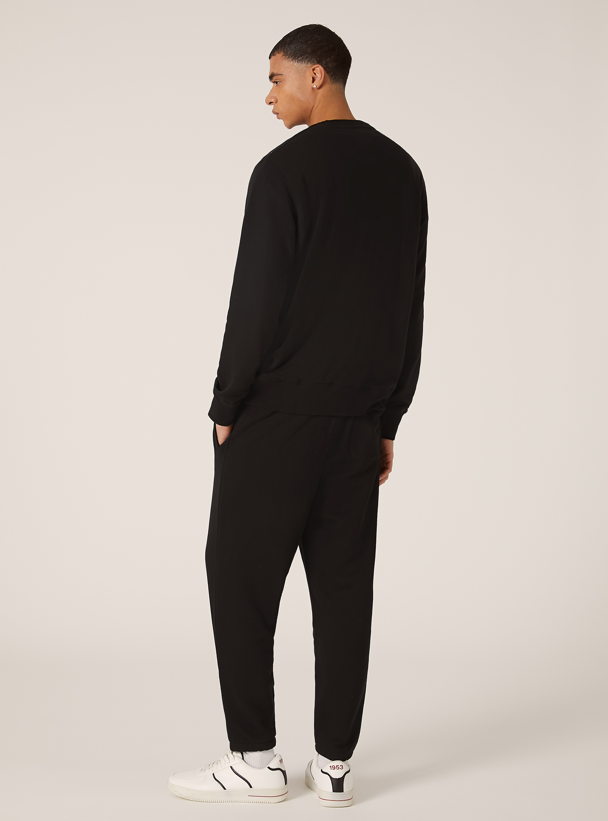 Sweat &agrave; col ras du cou de couleur unie, BK1 BLACK