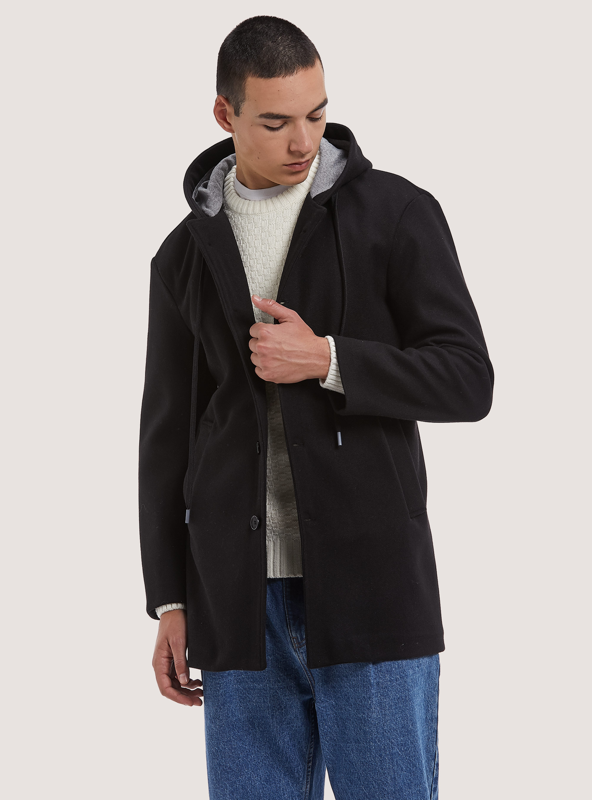 Abrigo con capucha, BK1 BLACK