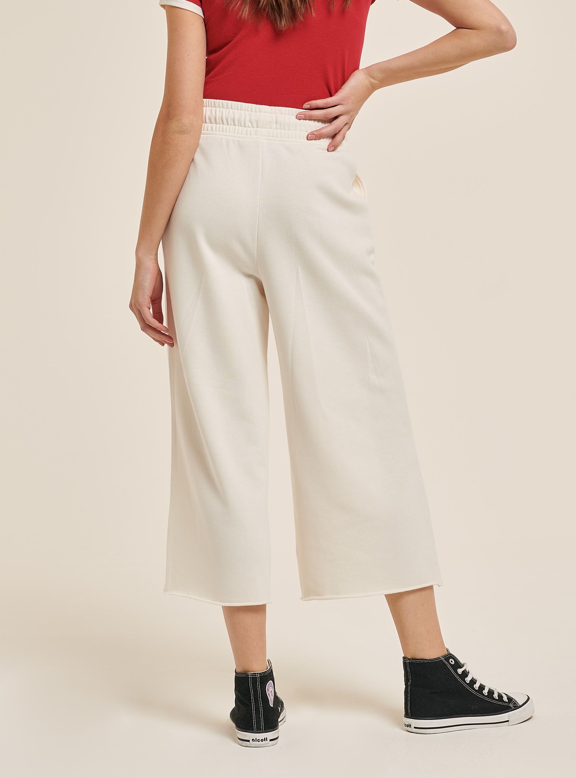 Gekürzte Sweatshirt-Leggings mit elastischem Bund, C0004 OFF WHITE