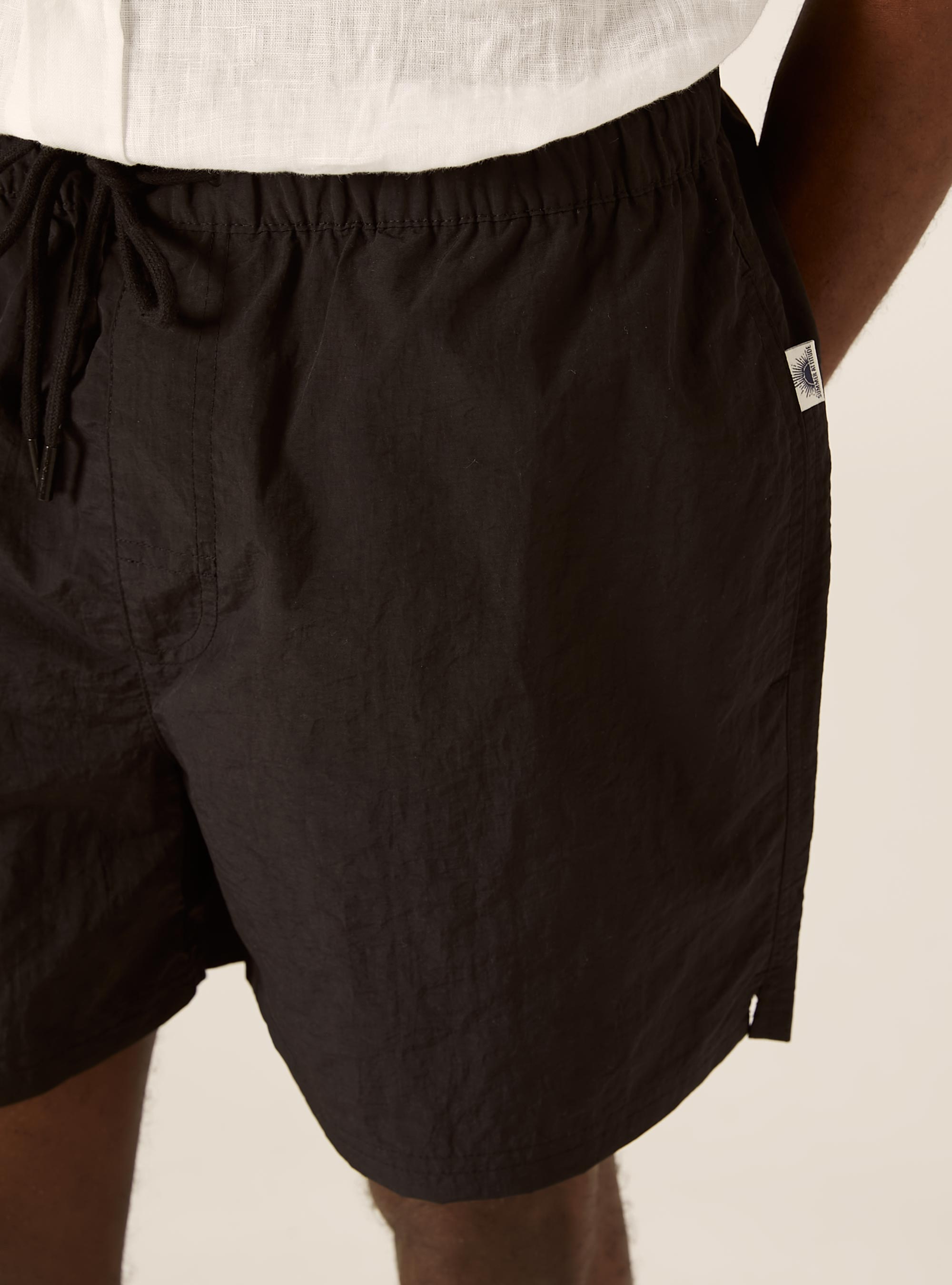 Drawstring Swim Shorts Bermuda, BK1 BLACK