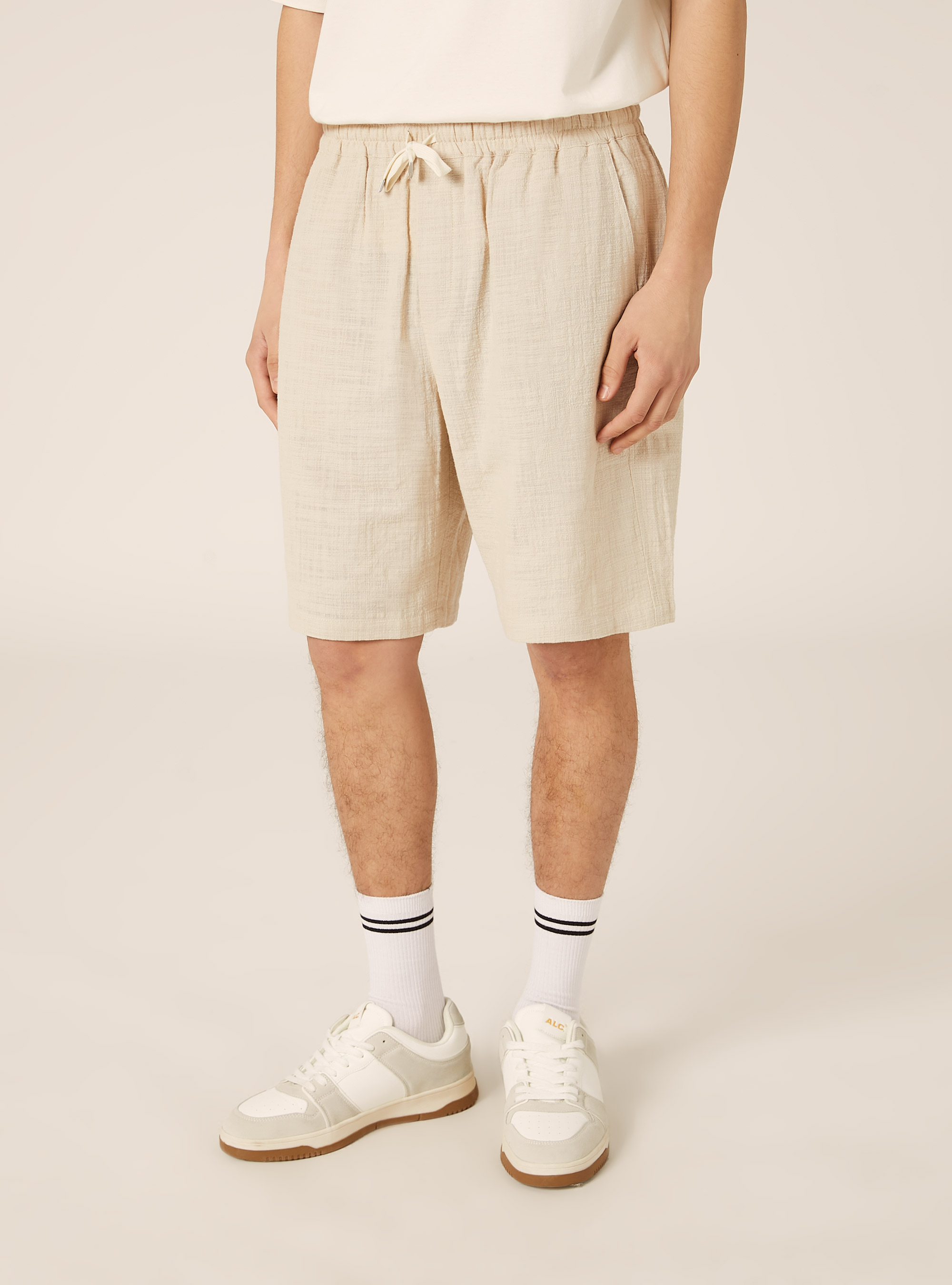 Bermuda in cotone con laccio in vita, BG3 BEIGE LIGHT