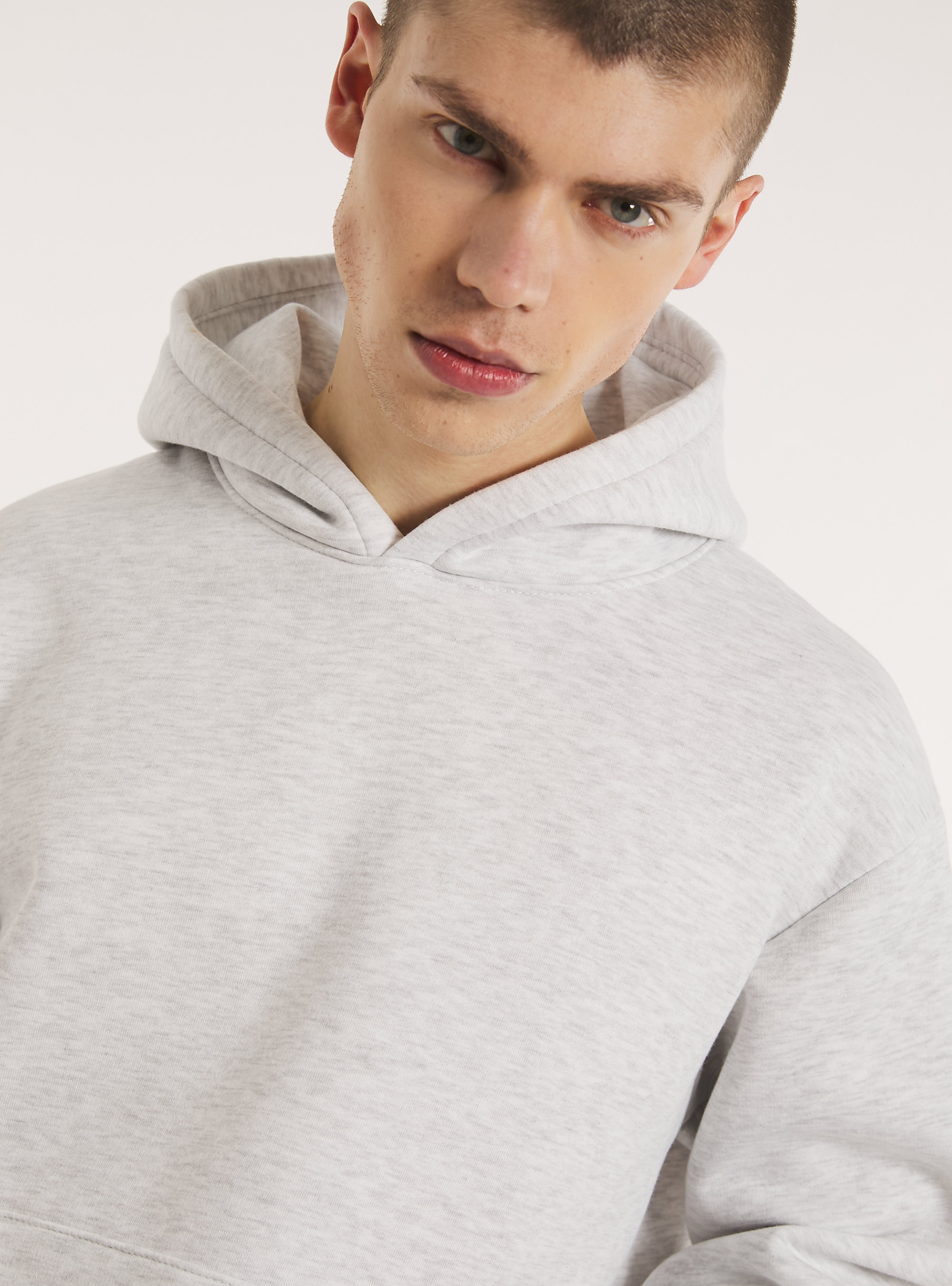 Boxy Fit Hoodie, MGY3 GREY MEL LIGHT