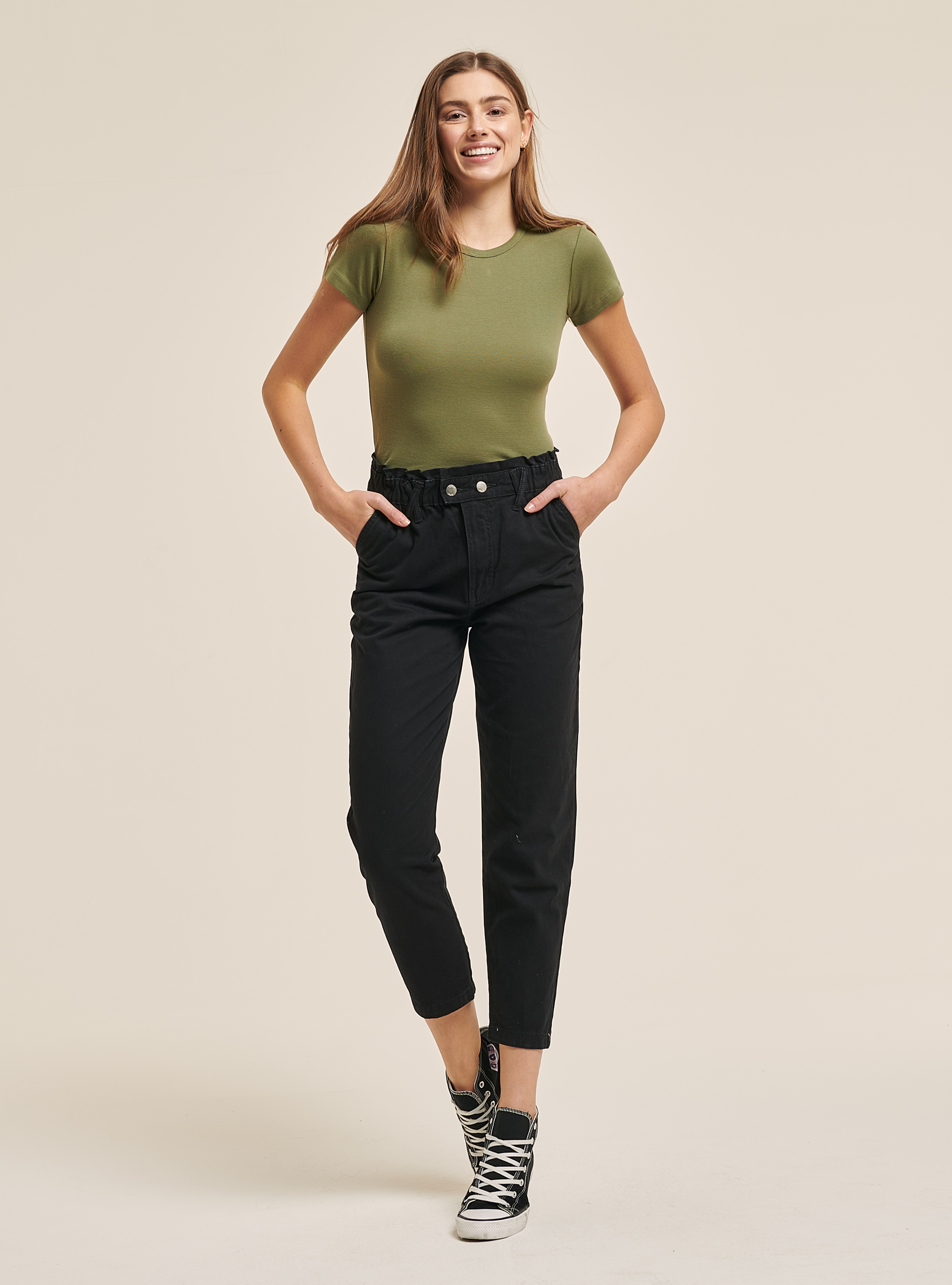 Cotton baggy trousers, BLACK