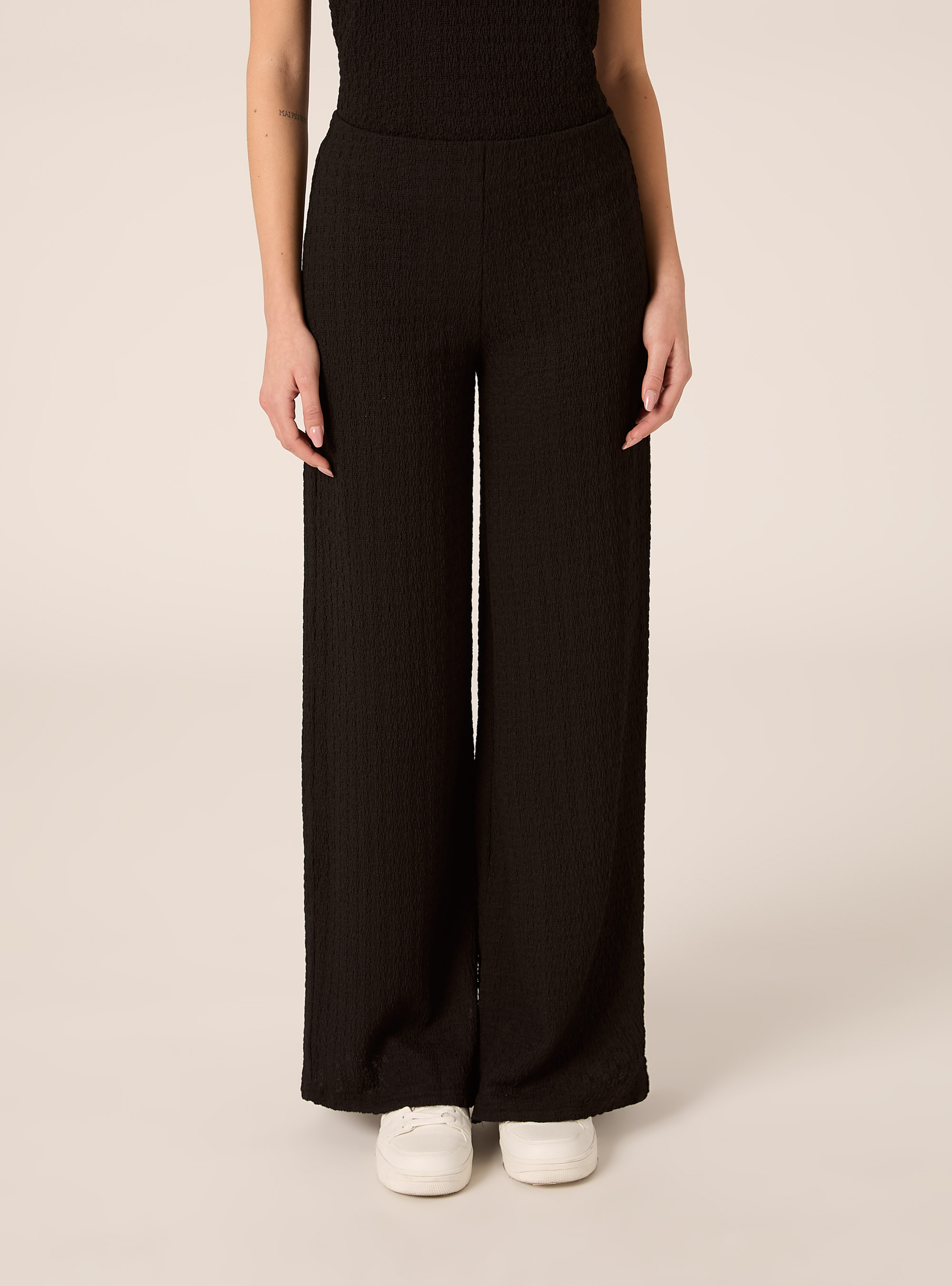 Pantalones de tejido waffle, BK1 BLACK