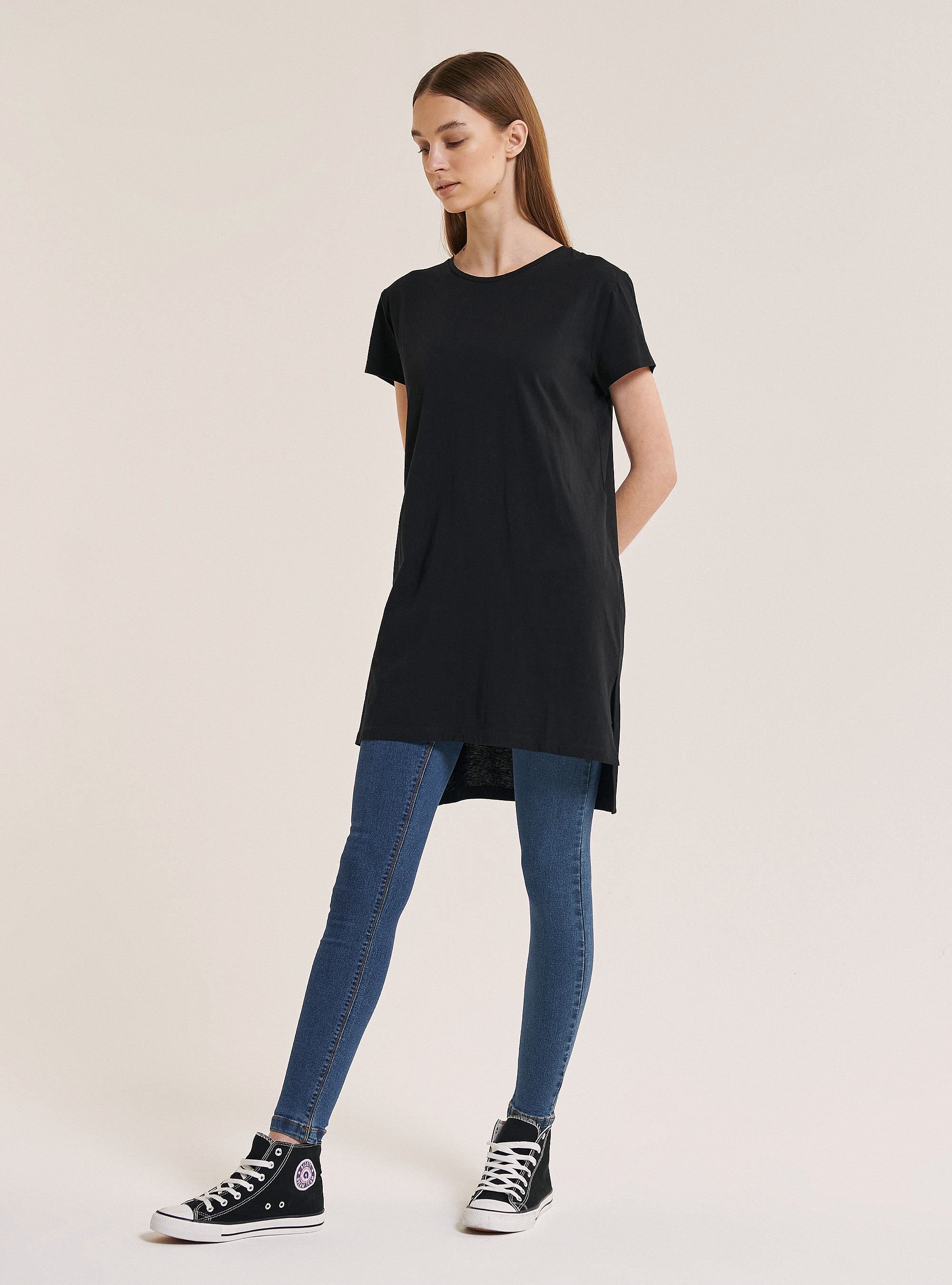 Oversized plain cotton T-shirt, BLACK