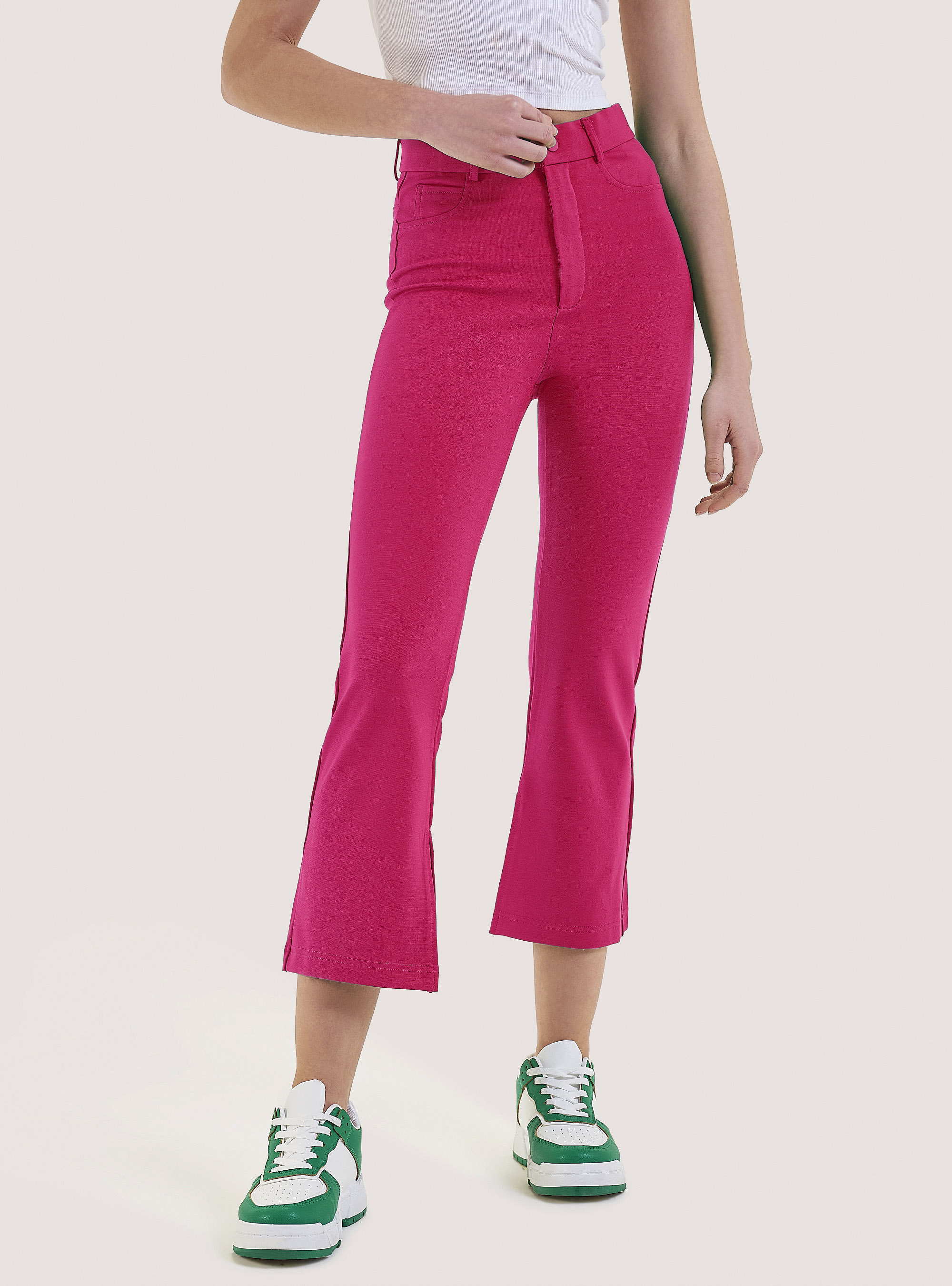 Cropped flare trousers with slits, FX2 FUXIA MEDIUM