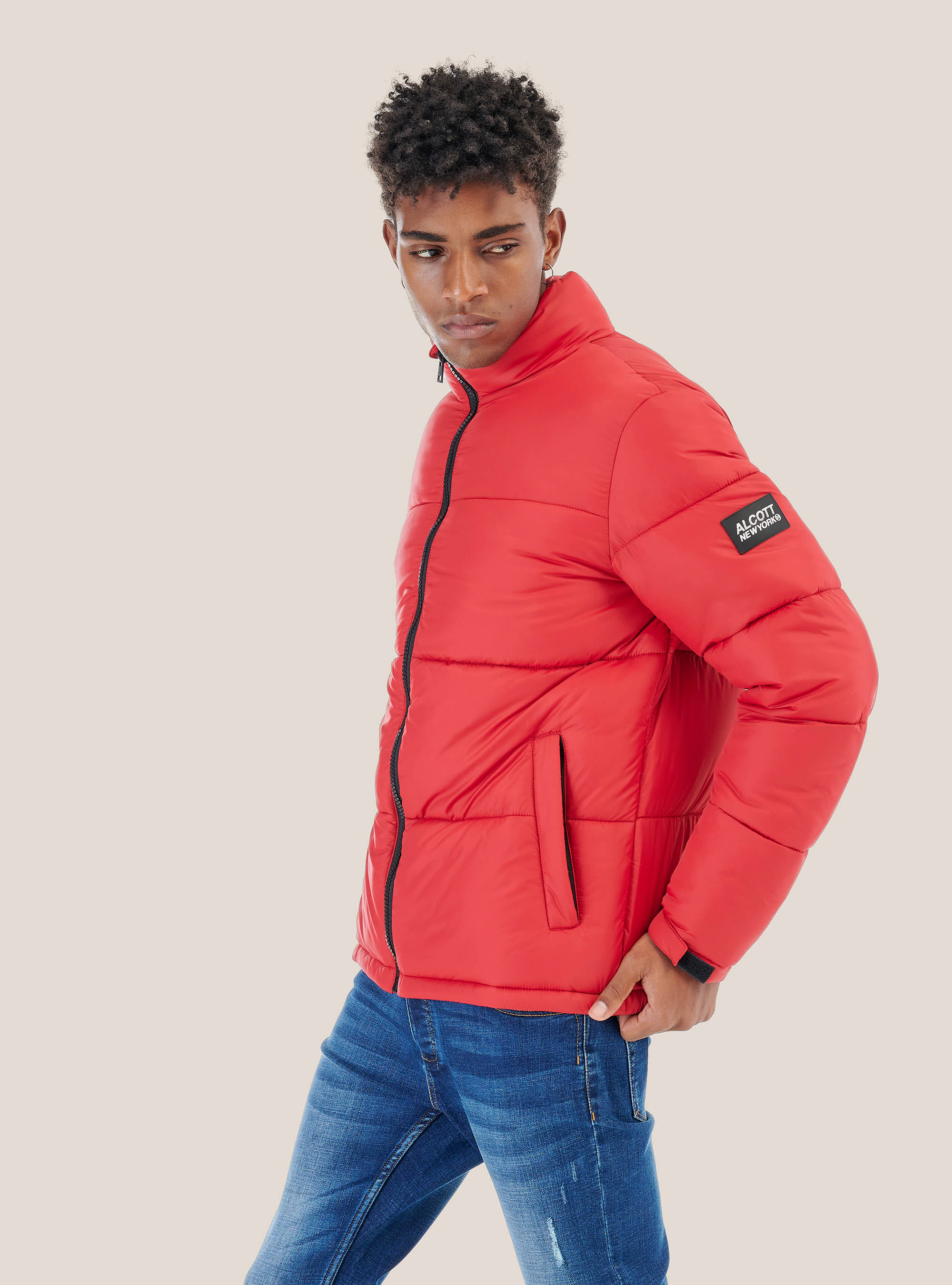 Solid colour puffy jacket, RED