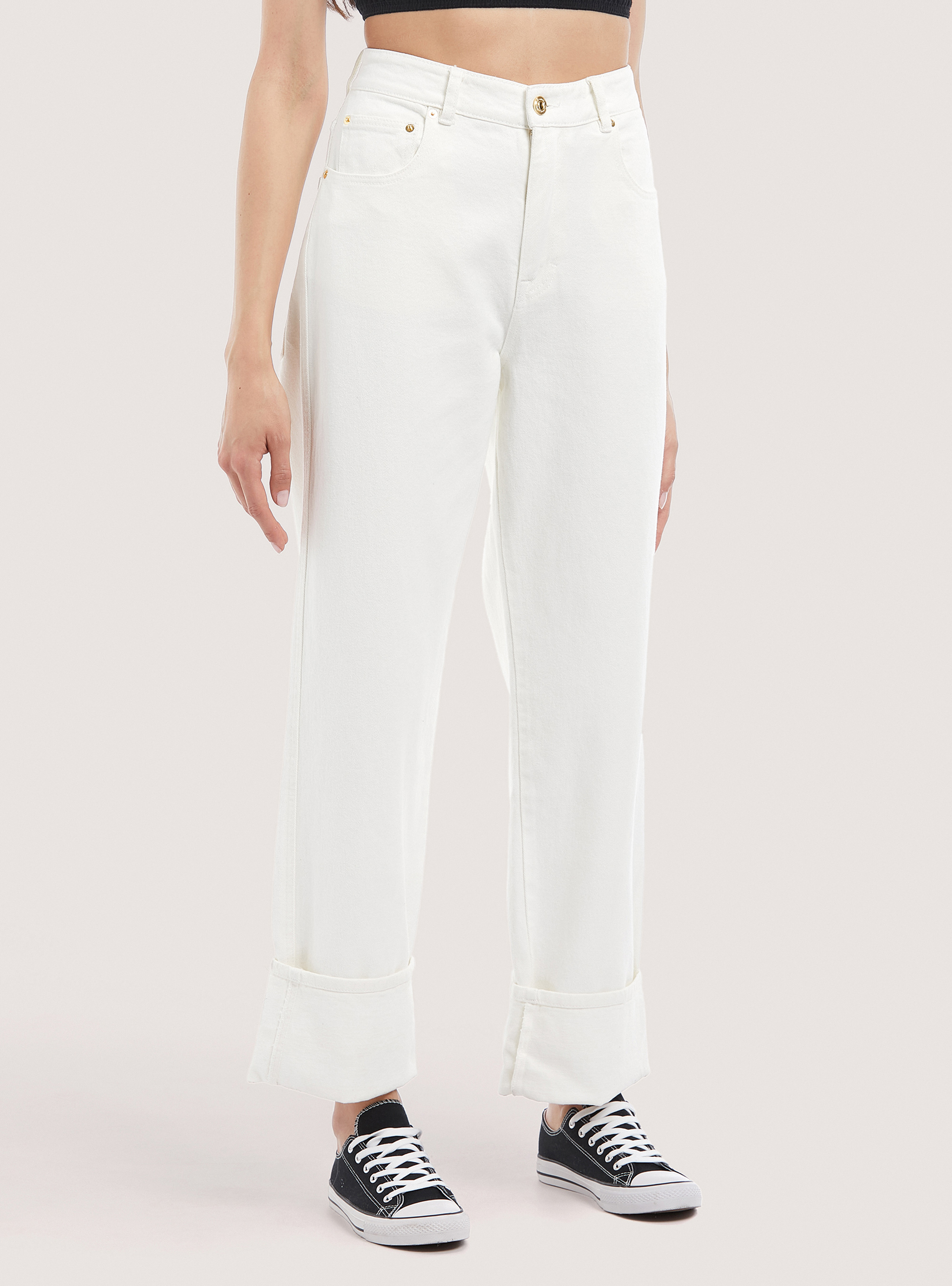 Cotton wide leg trousers, WH1 OFF WHITE