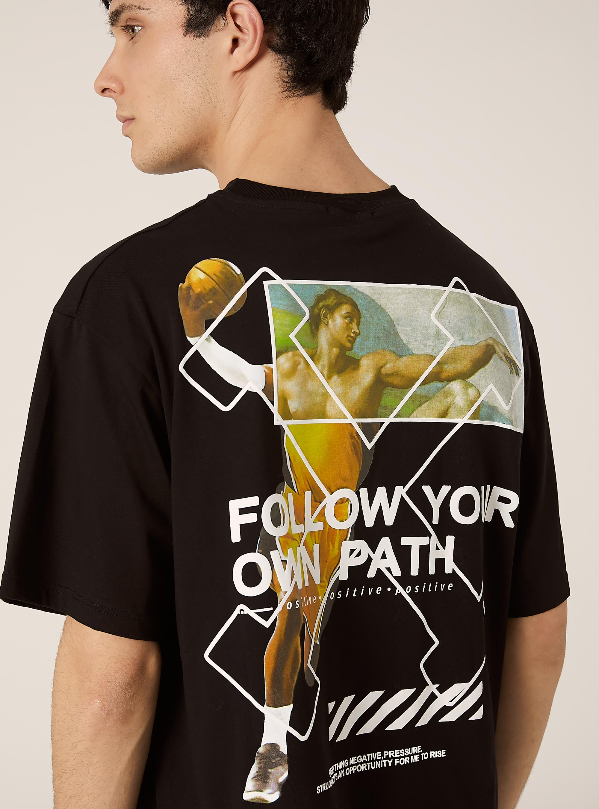 Maglietta boxy fit con stampa POP STATEMENT, BK1 BLACK