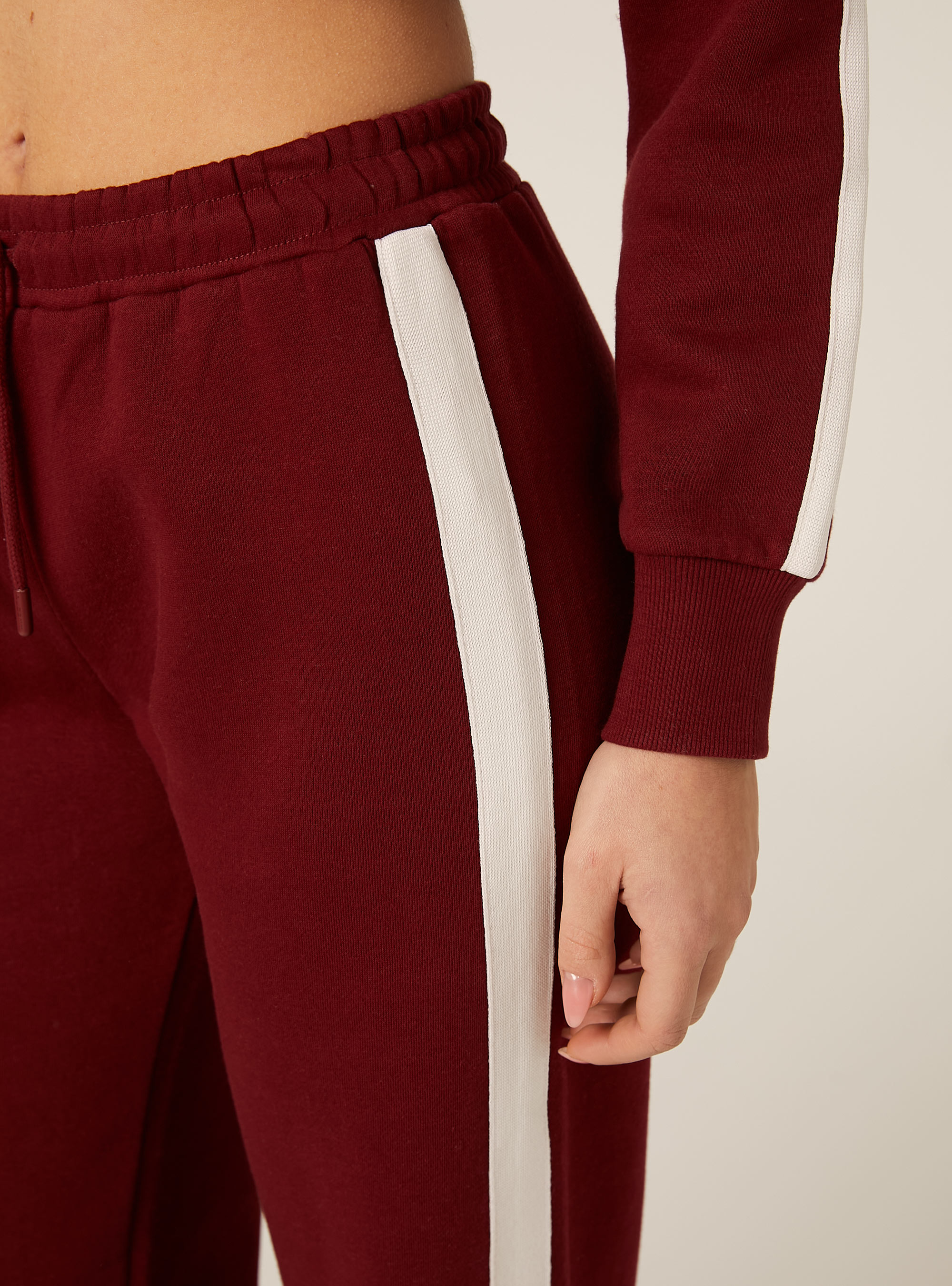 Pantaloni wide leg con bande laterali, BO1 BORDEAUX DARK