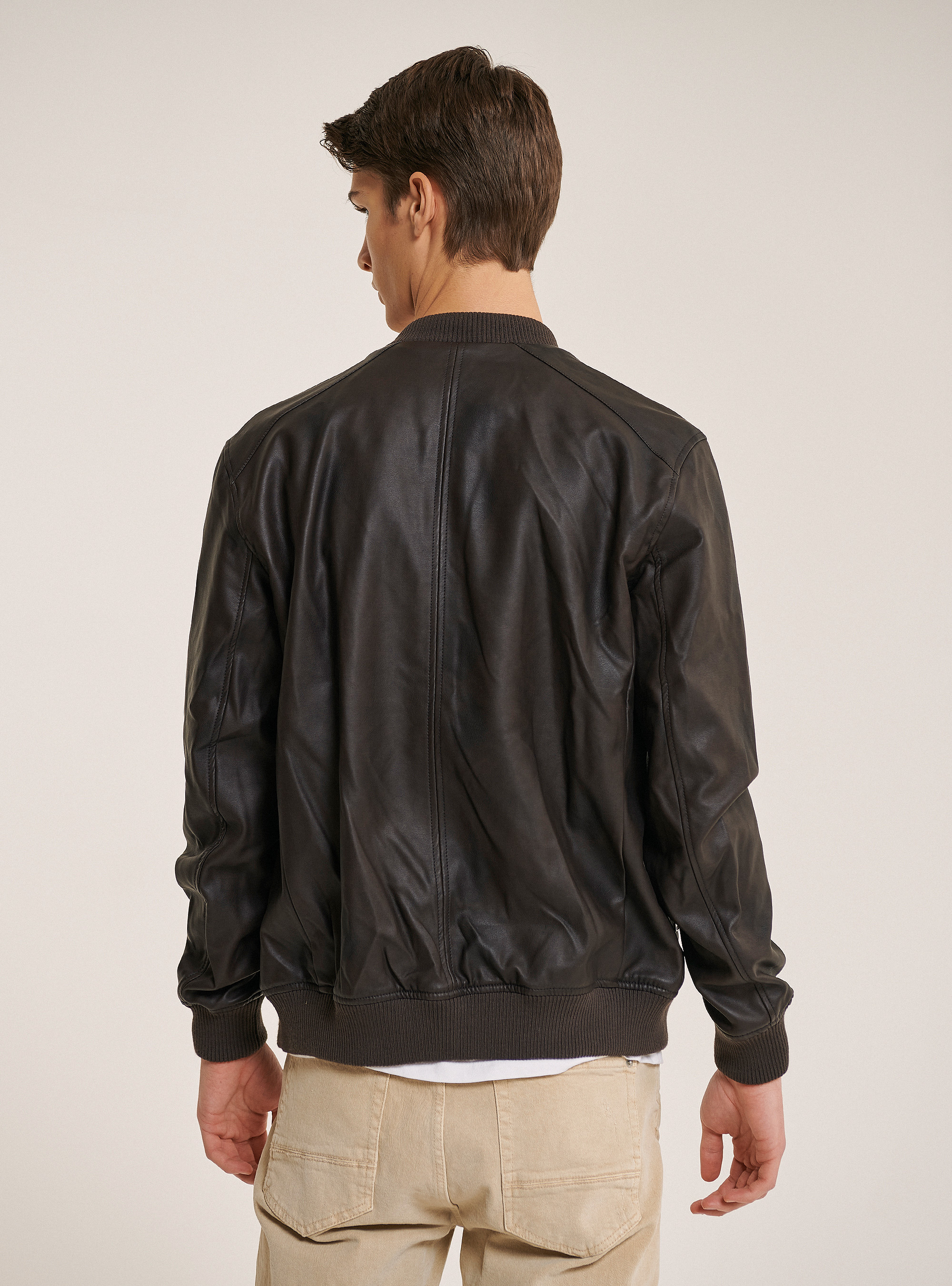 Jacket with leather effect zipper, BROWN