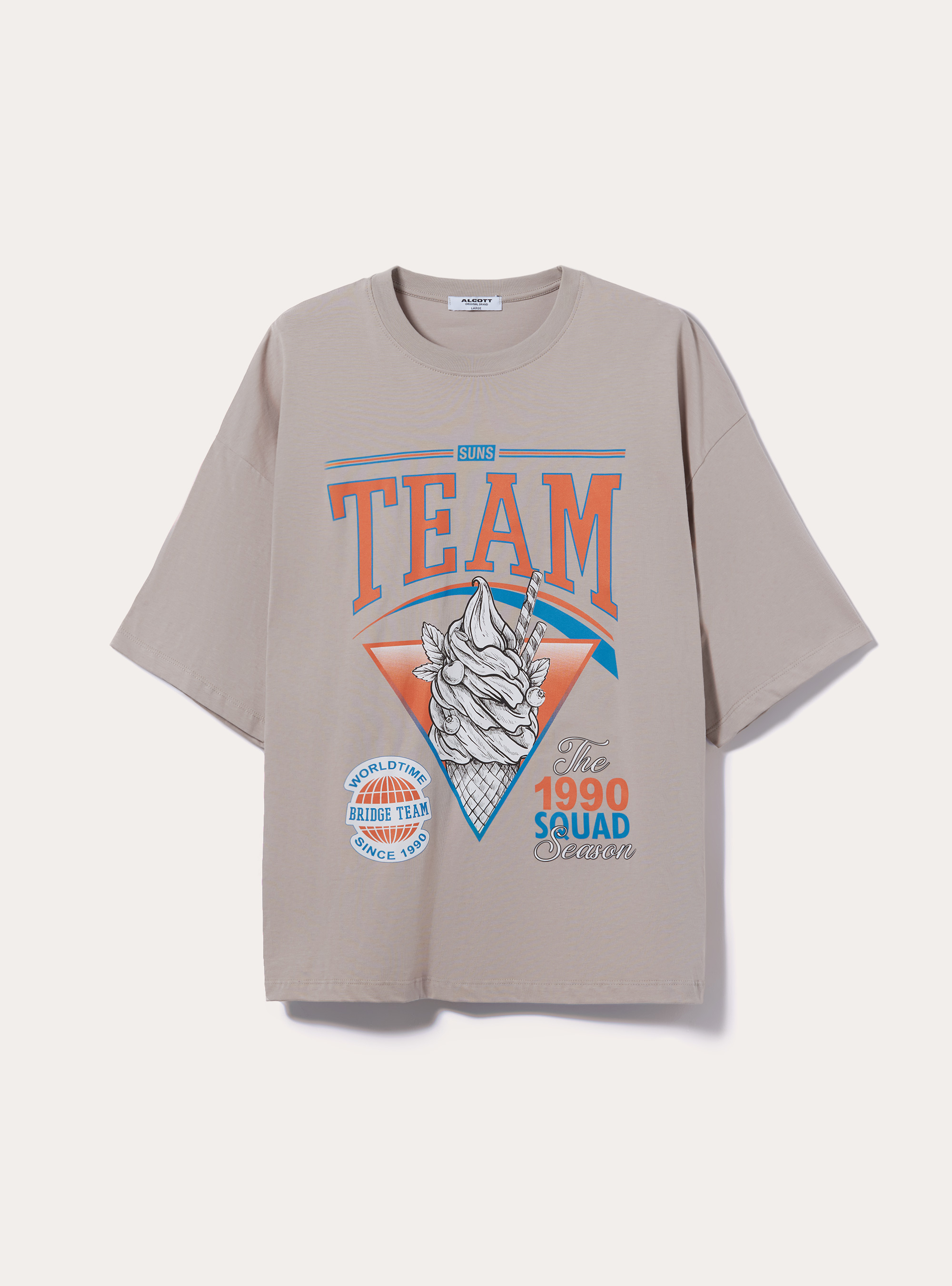 Over Fit T-Shirt mit Aufdruck, BG2 BEIGE MEDIUM