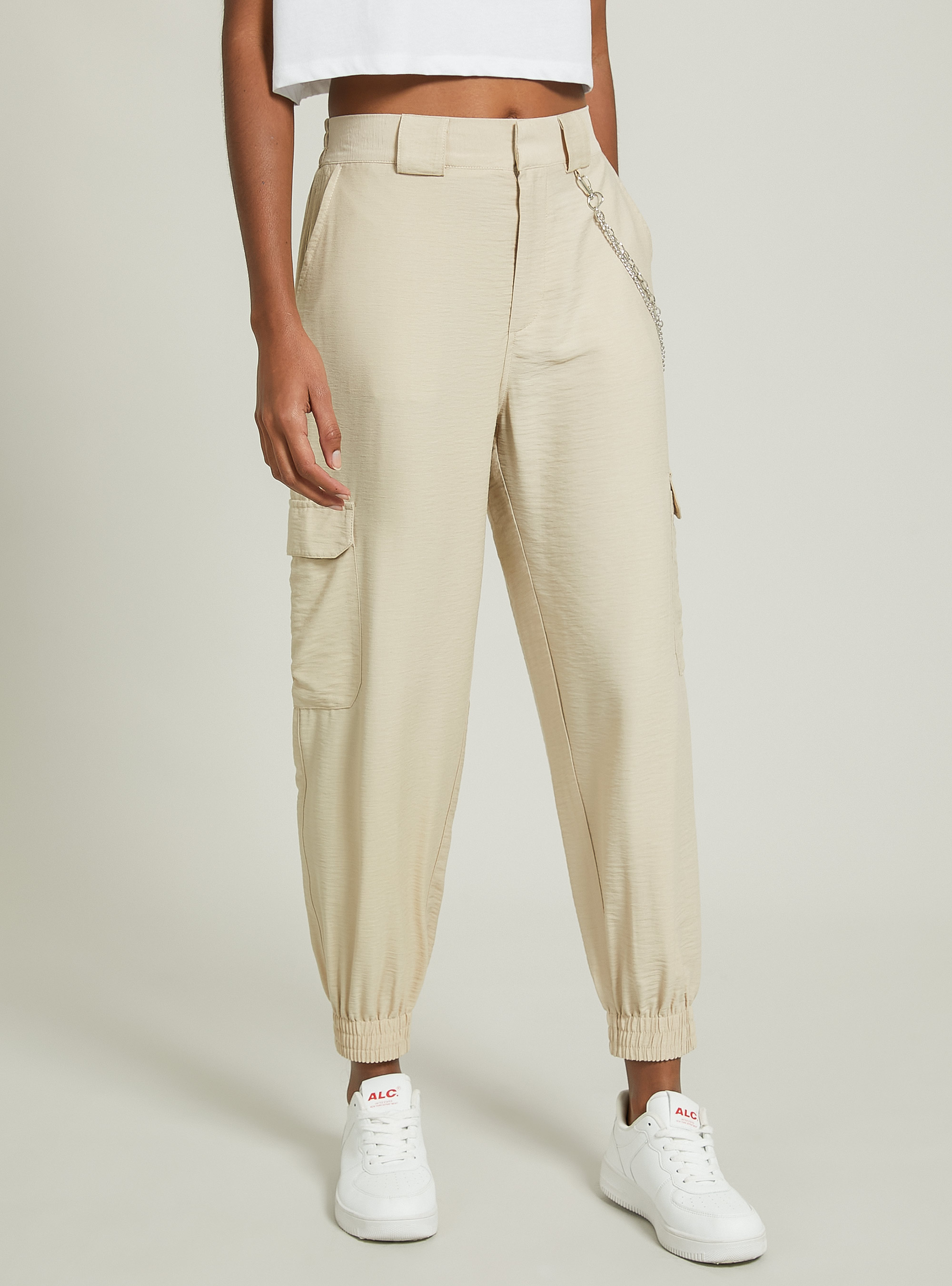 Linen blend chain trousers, BG2 BEIGE MEDIUM