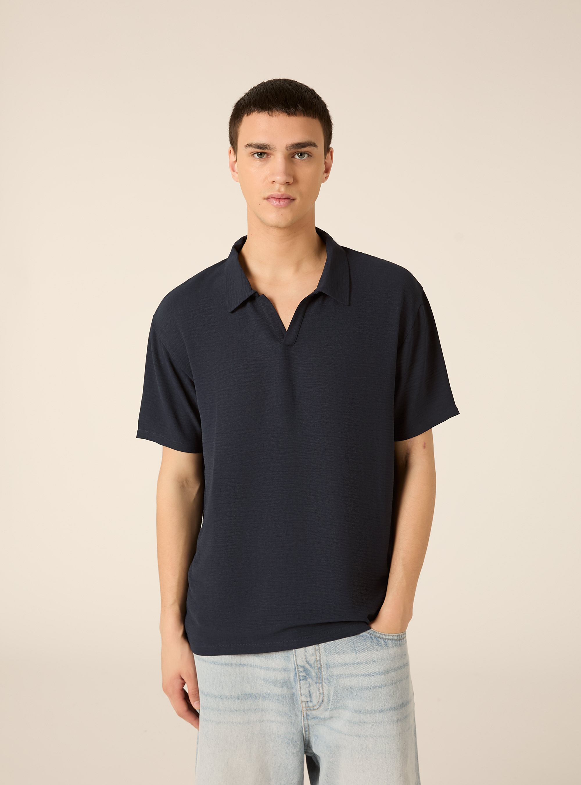 Polo basica in crepe, NA2 NAVY MEDIUM