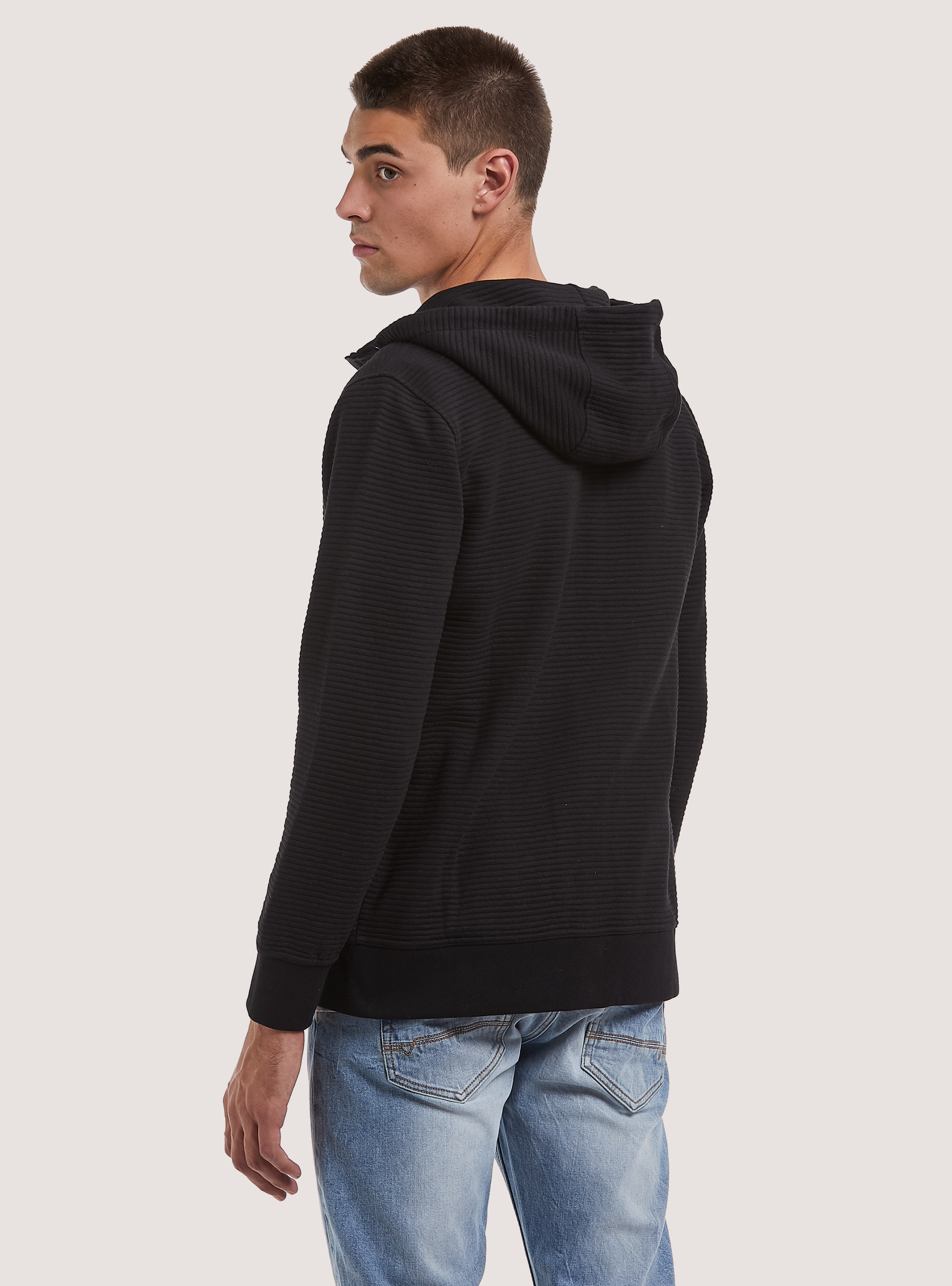 Sweatshirt with zip and hood, BK1 BLACK