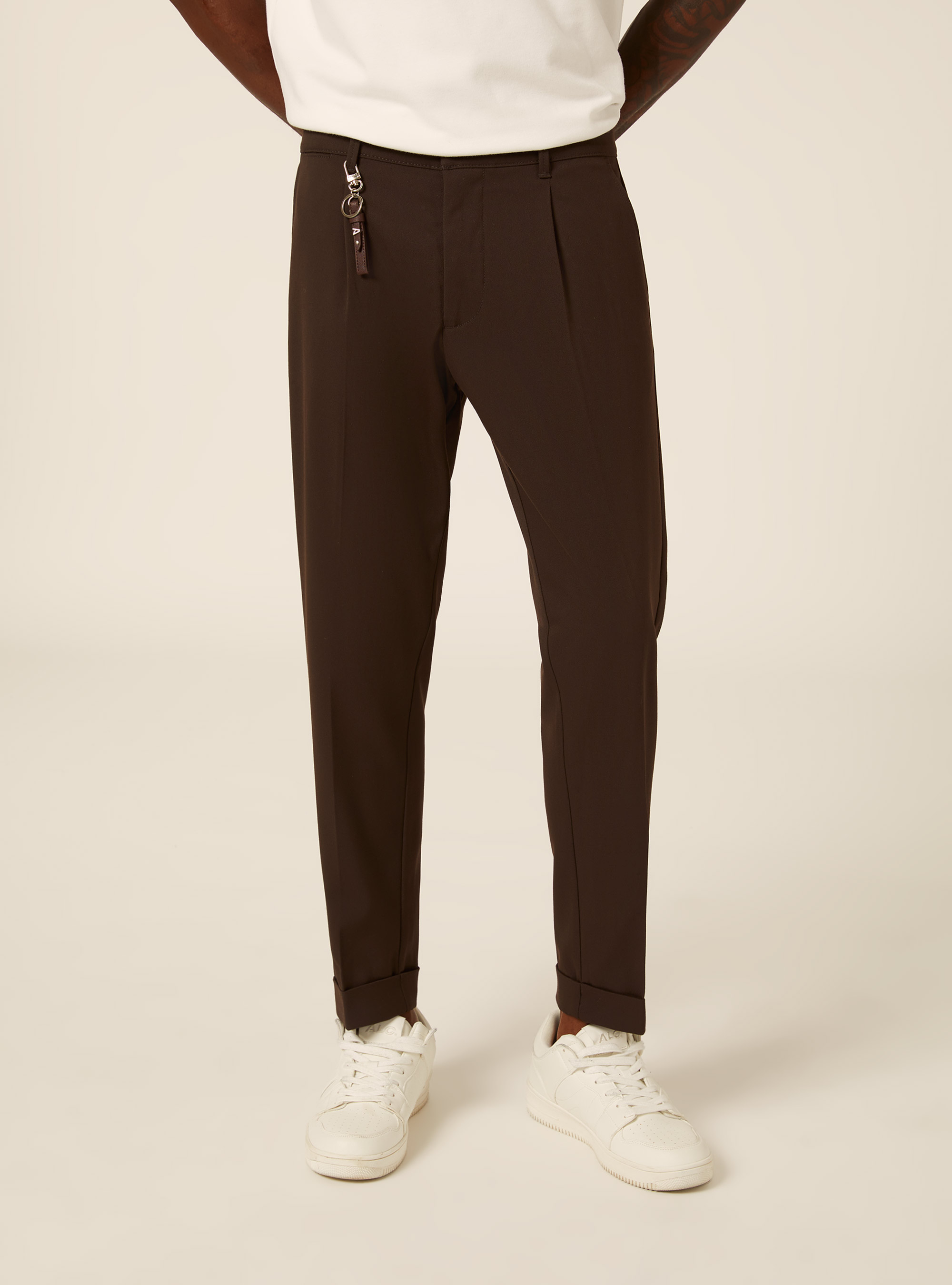 Tailored trousers with pleats and charm detail, BR1 BROWN DARK