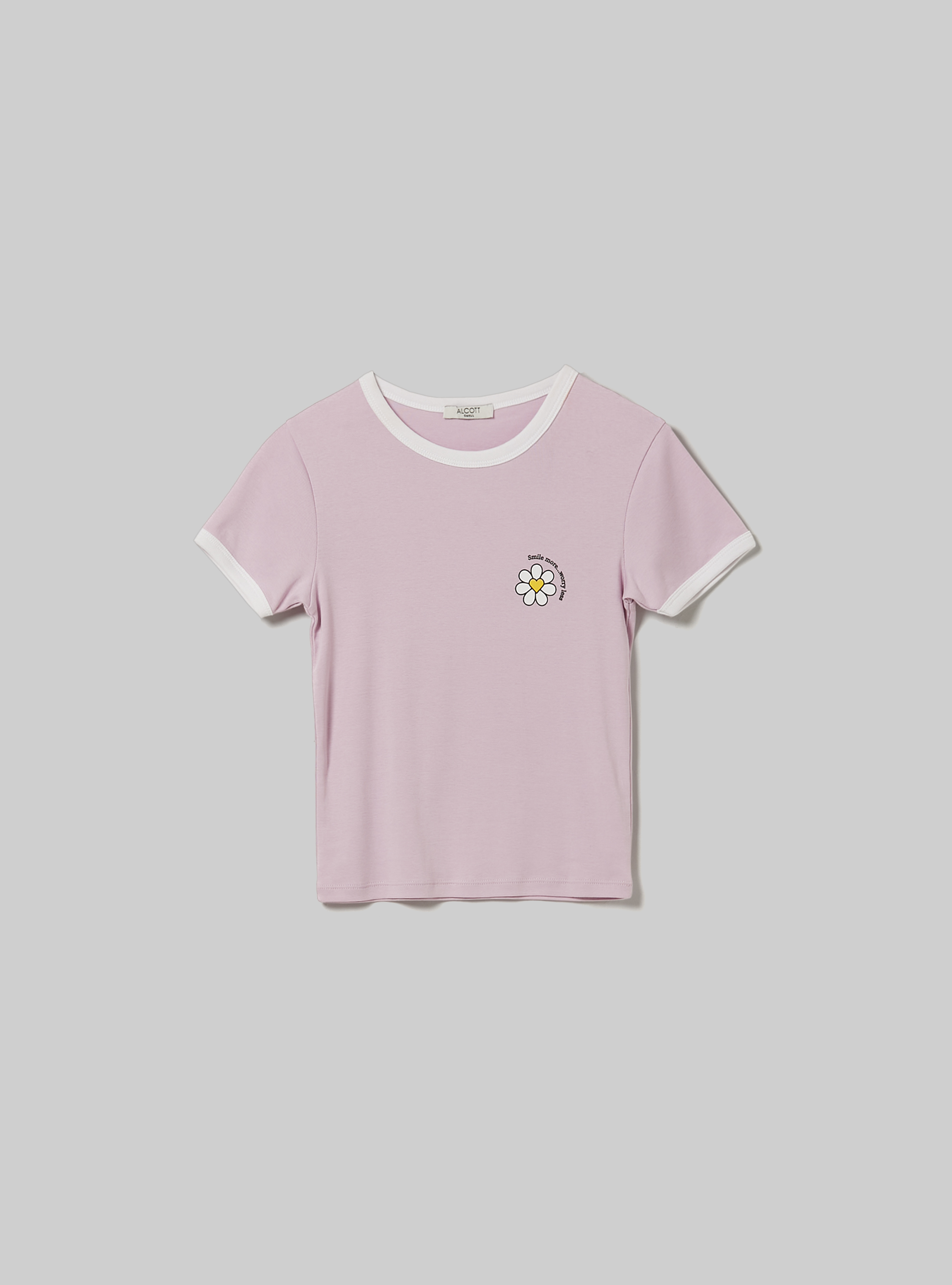 T-shirt avec imprim&eacute; et passepoil contrast&eacute;, C4546 LILLAC