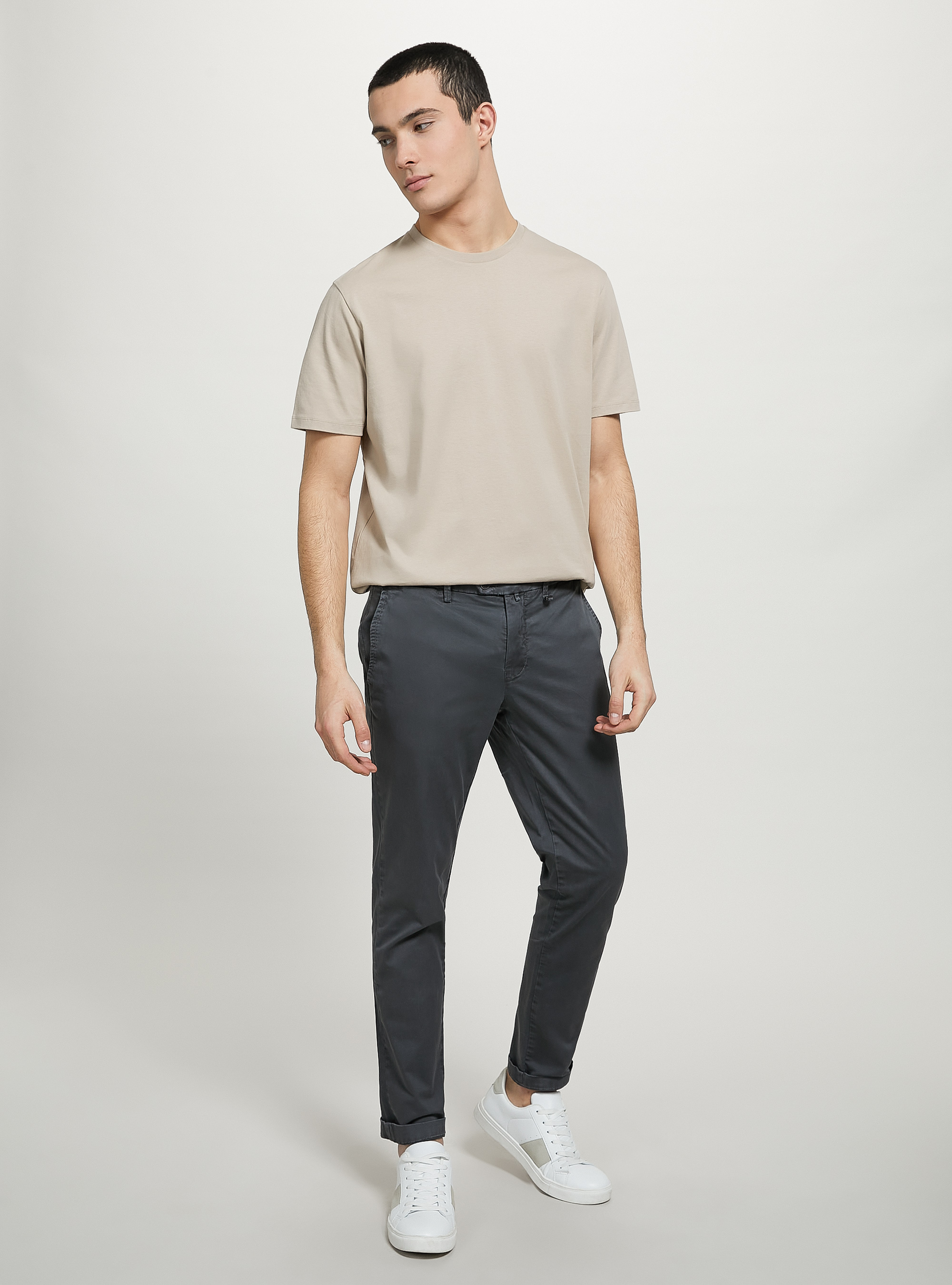 Stretch cotton twill chinos, GY1 GREY DARK