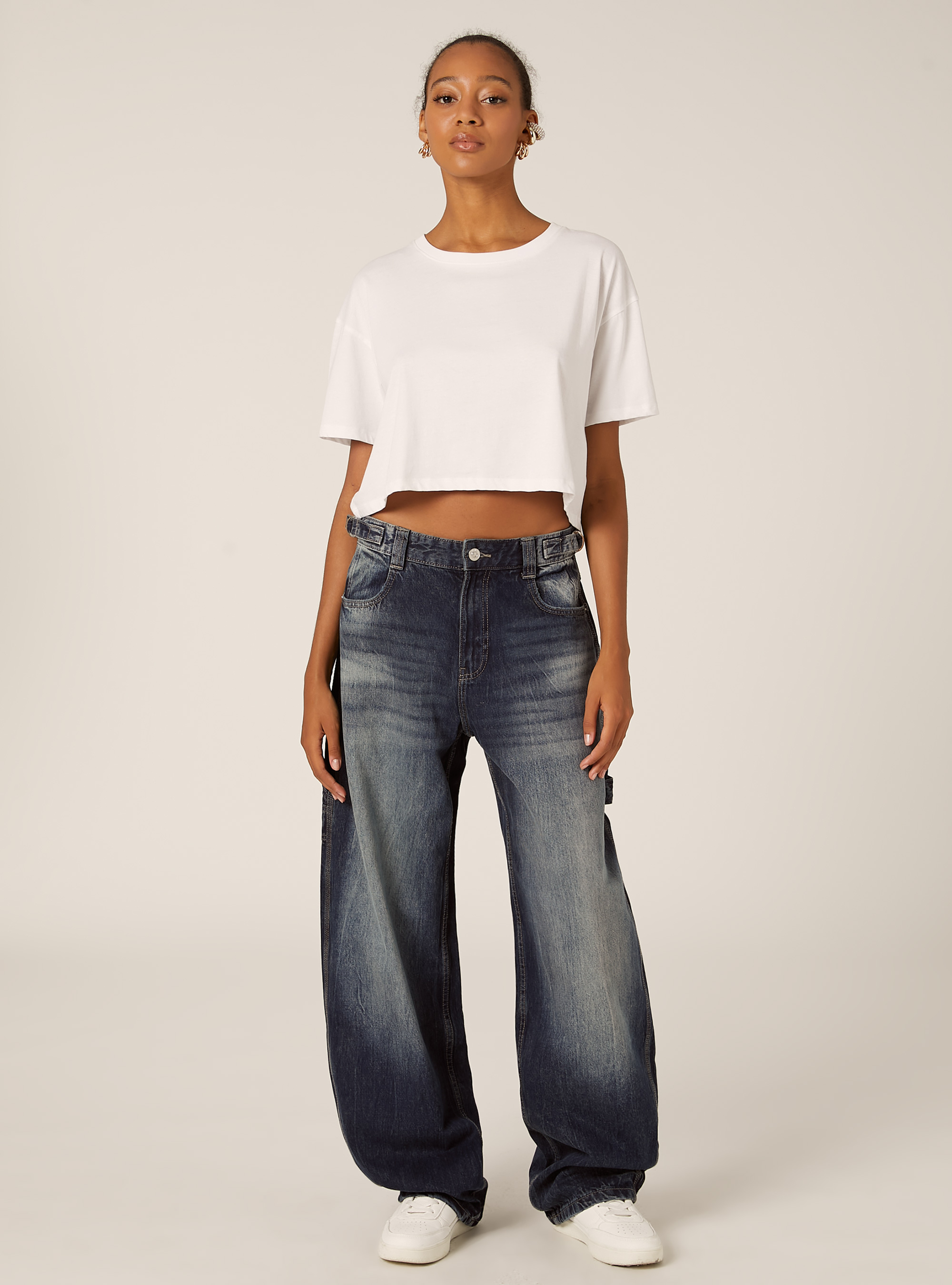 Jeans balloon carpenter con vita regolabile, D003 MEDIUM BLUE