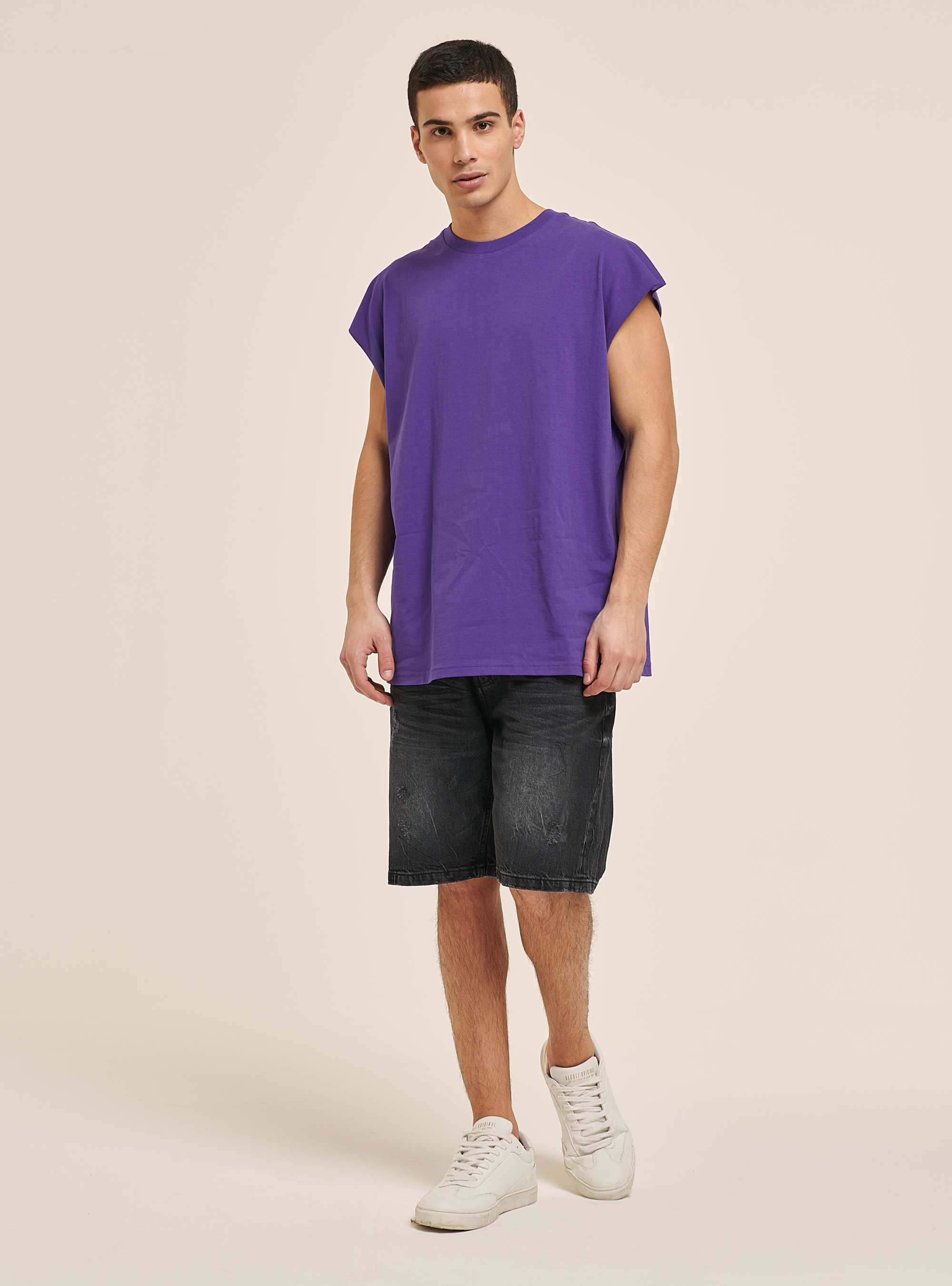 Basic oversize cotton tank top, C4417 PURPLE