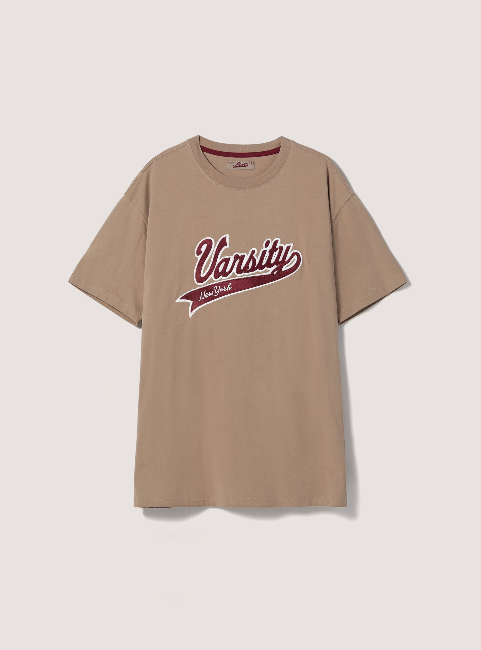 T-shirt with college patch, BG3 BEIGE LIGHT