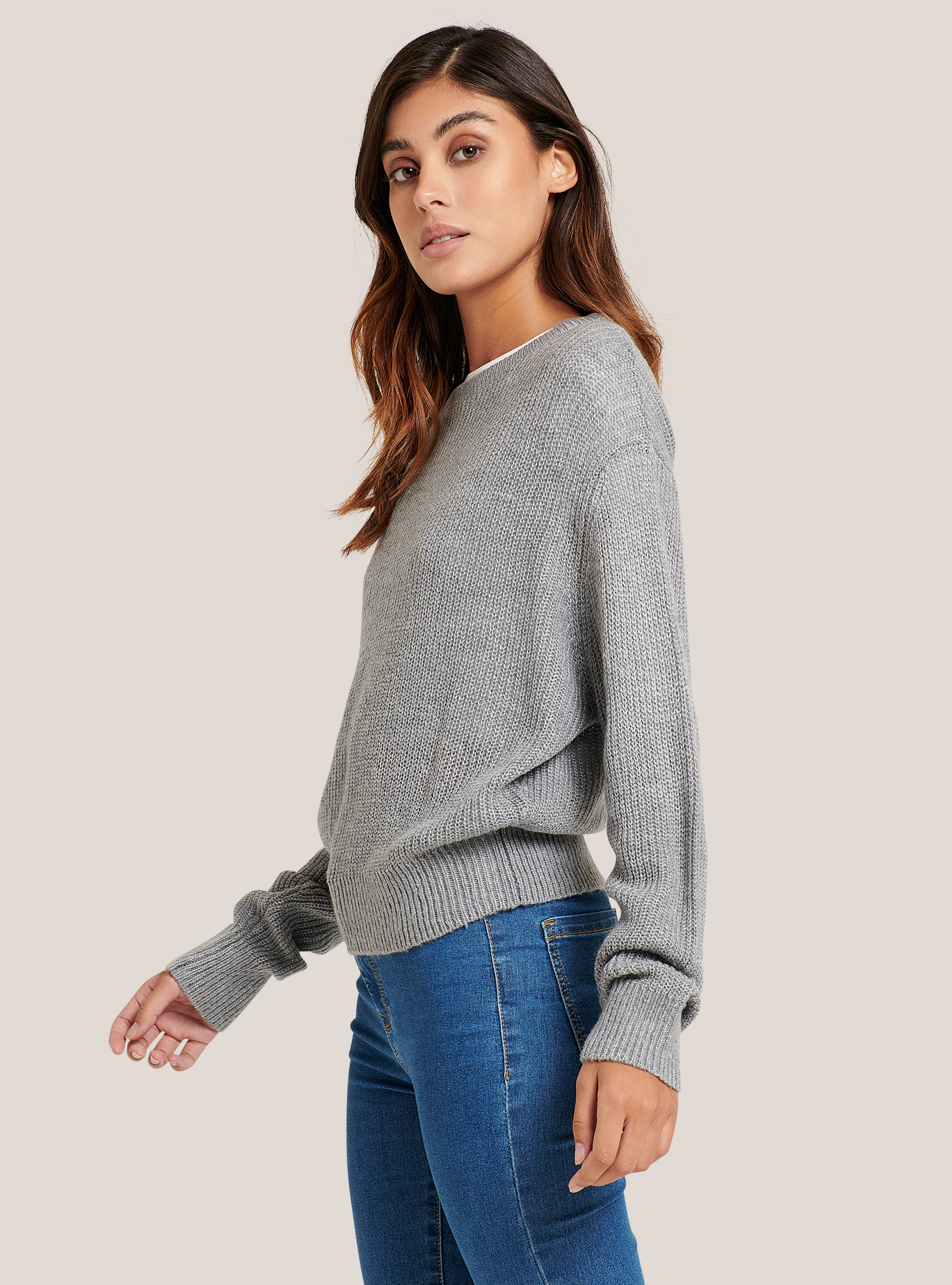 Unifarbener Rundhalspullover, C146 GREY MEL