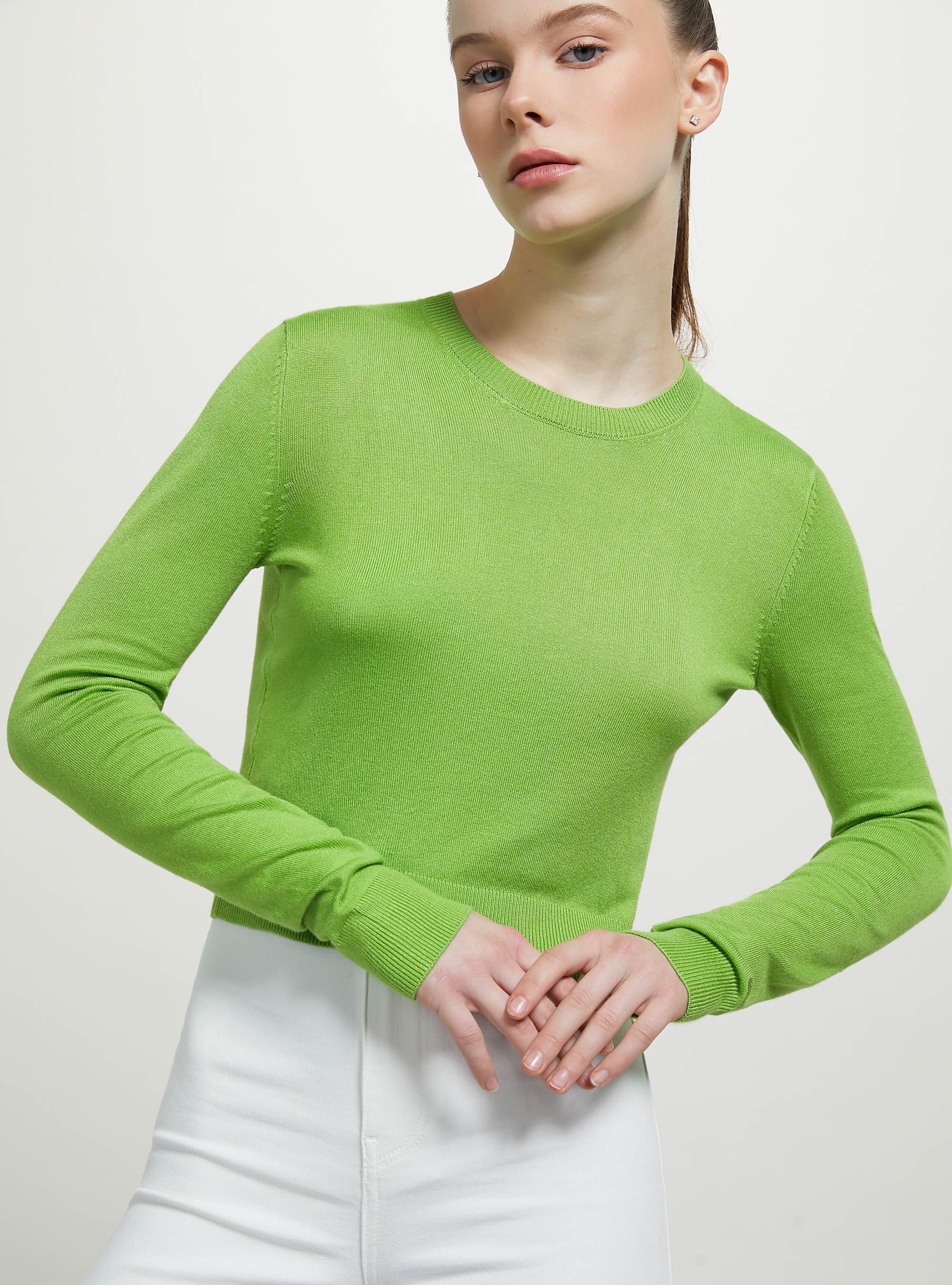 Pullover cropped girocollo, GN3 GREEN LIGHT