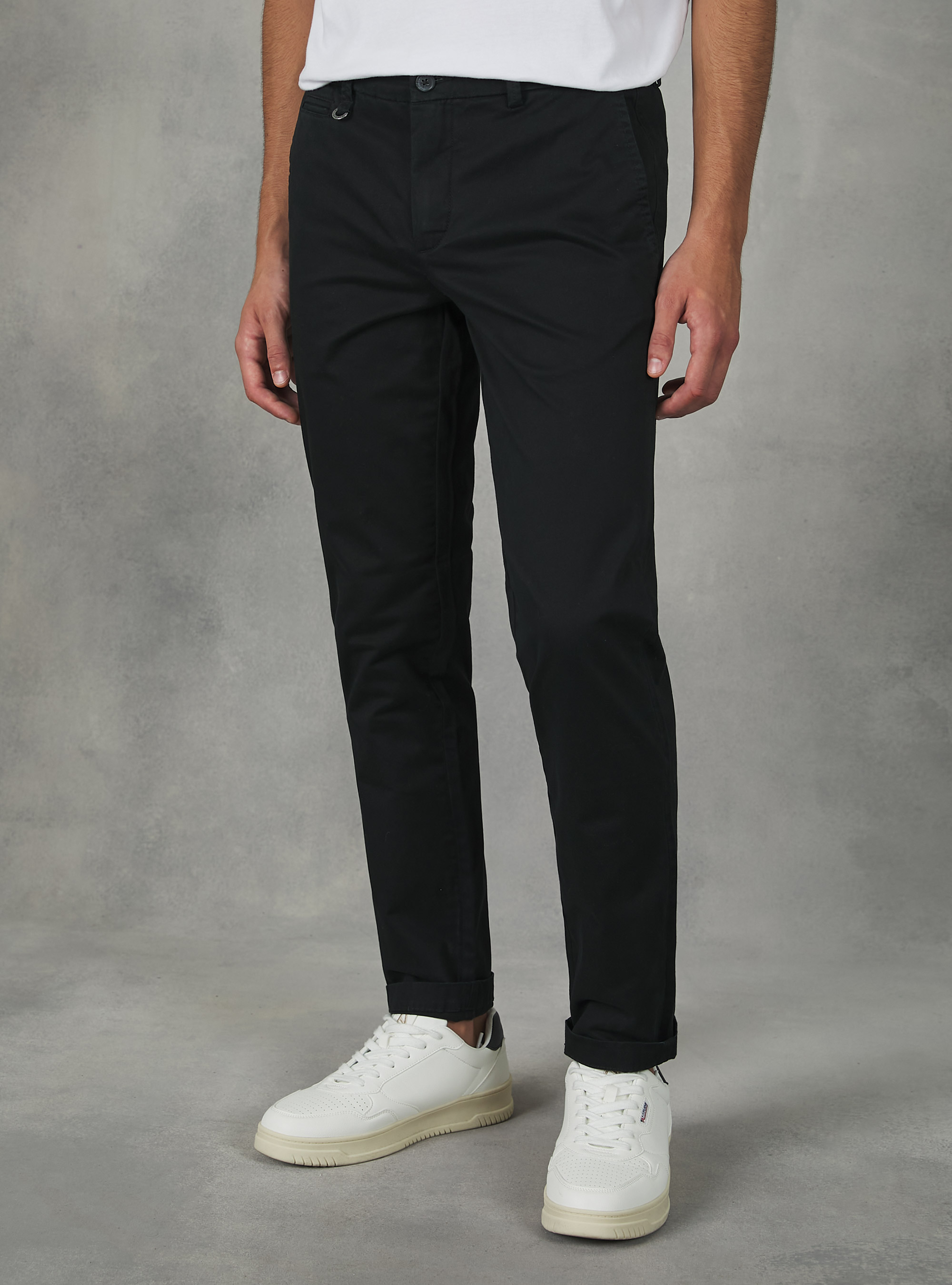 Stretch cotton twill chinos, BK1 BLACK