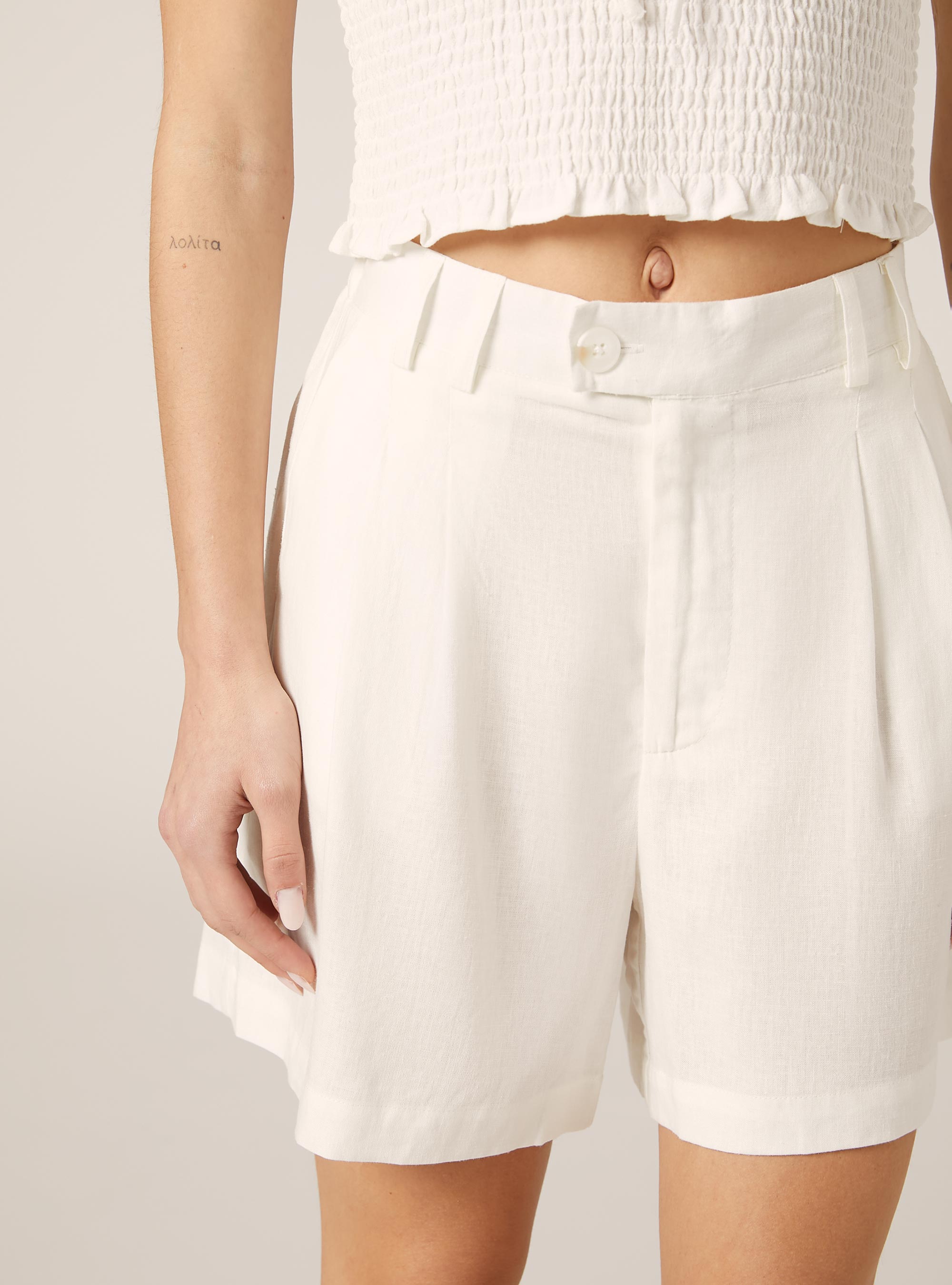 Bermuda in misto lino in tinta unita, WH2 WHITE