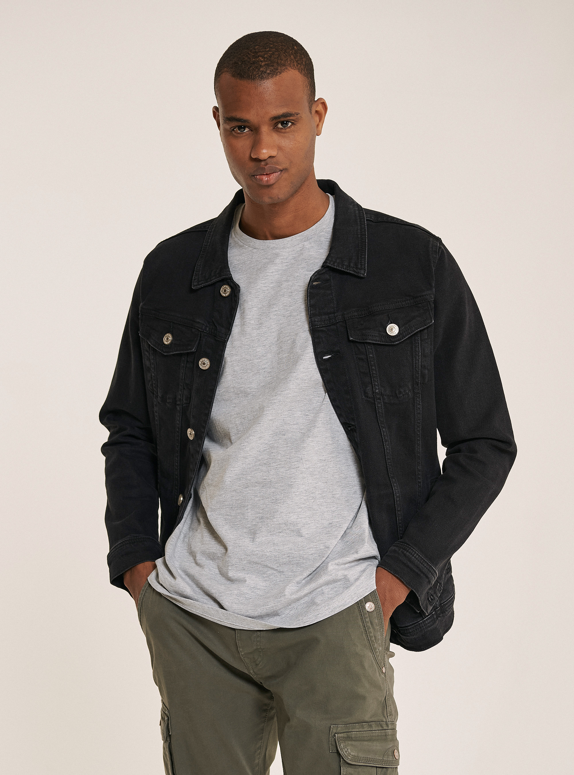 black denim jacket with wool lining