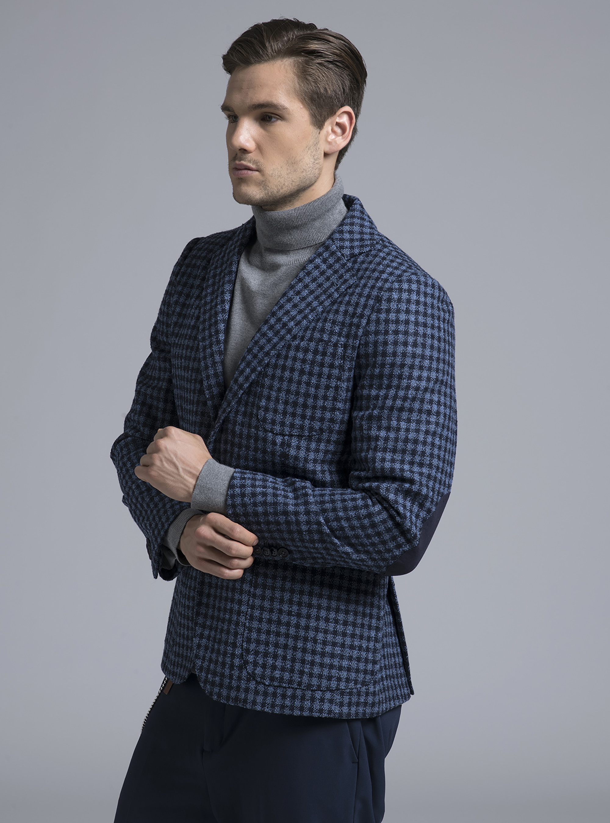 Giacca a quadri con toppe, BLUE NAVY