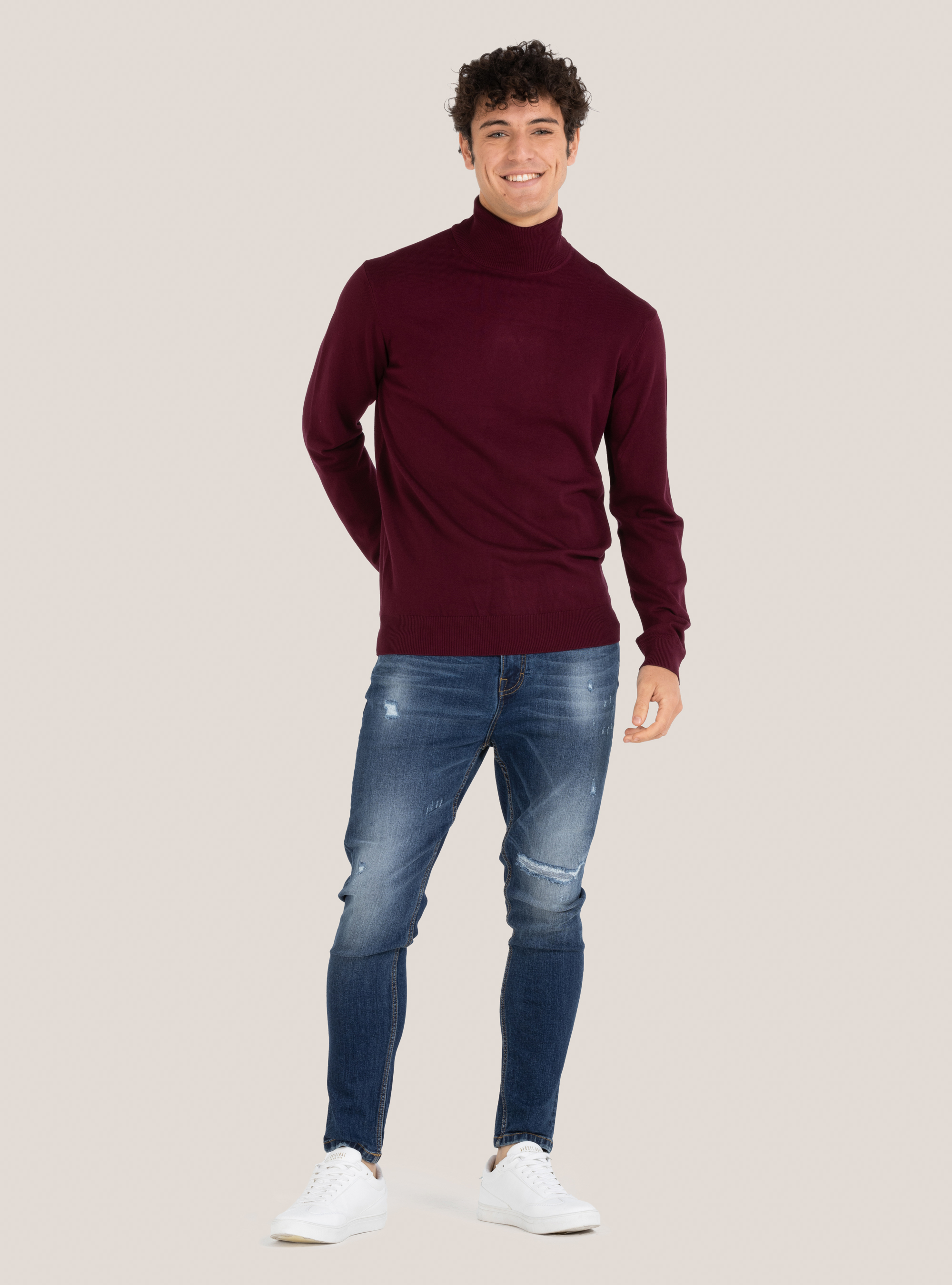 Jersey básico de cuello alto, C3307 WINE