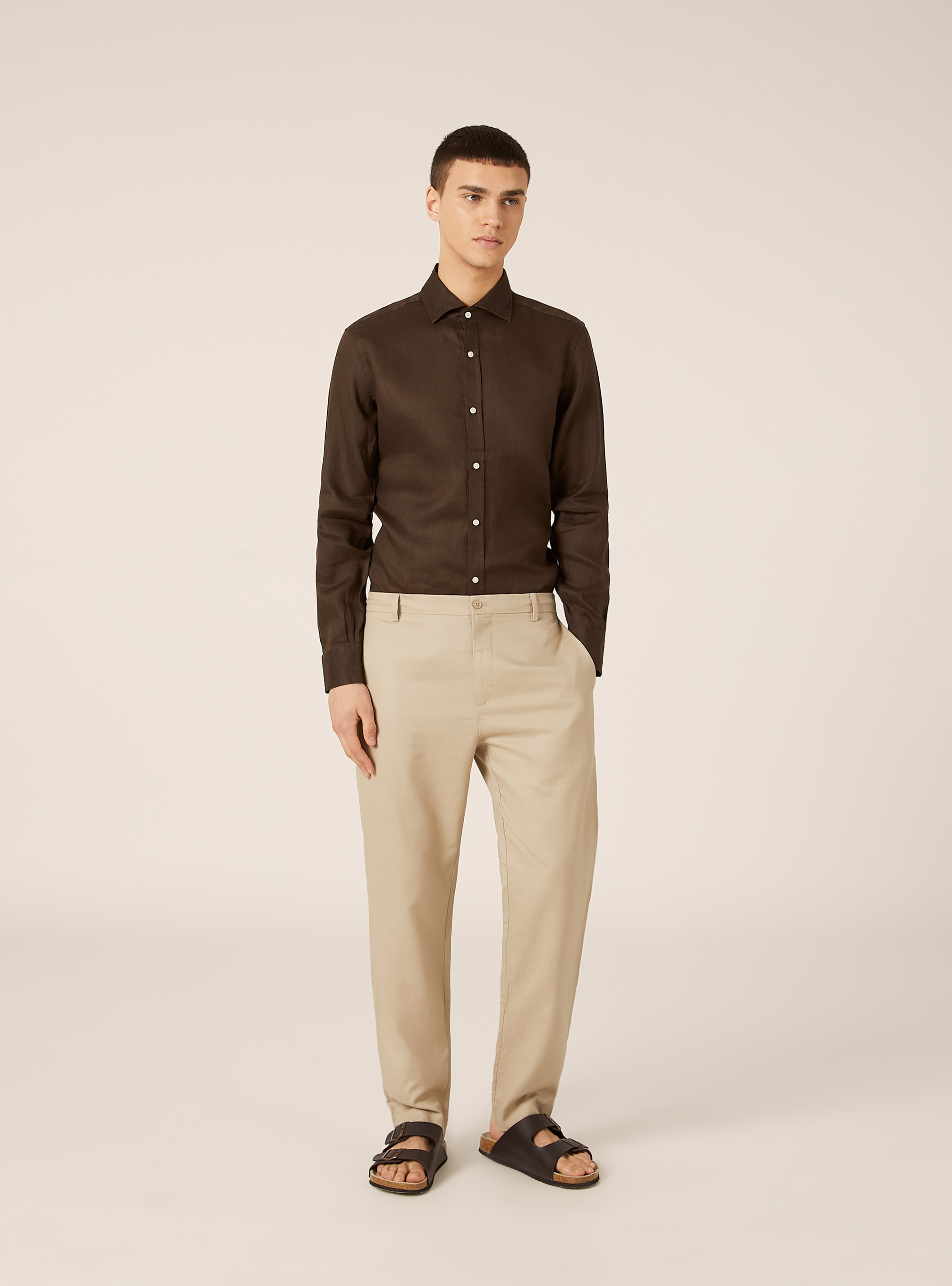 Pantaloni misto lino con coulisse interna, BG2 BEIGE MEDIUM