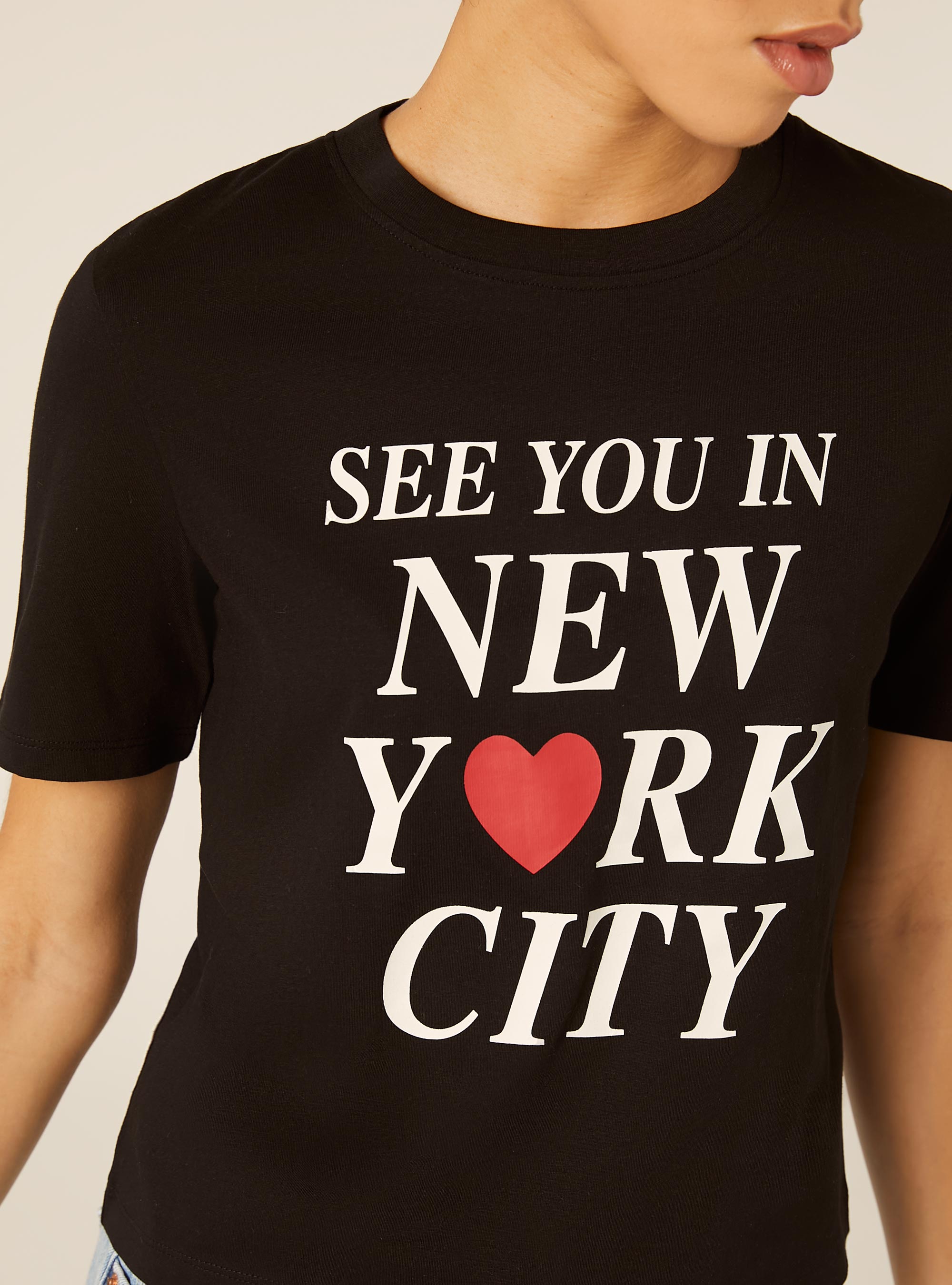 T-shirt regular con stampa i love ny, BK1 BLACK