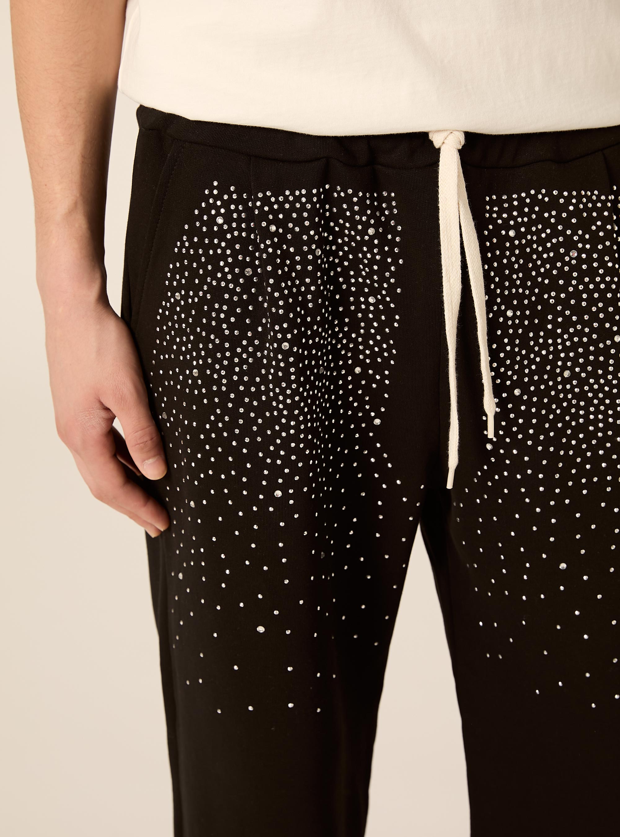 Jogger loose fit  in felpa con strass, BK1 BLACK