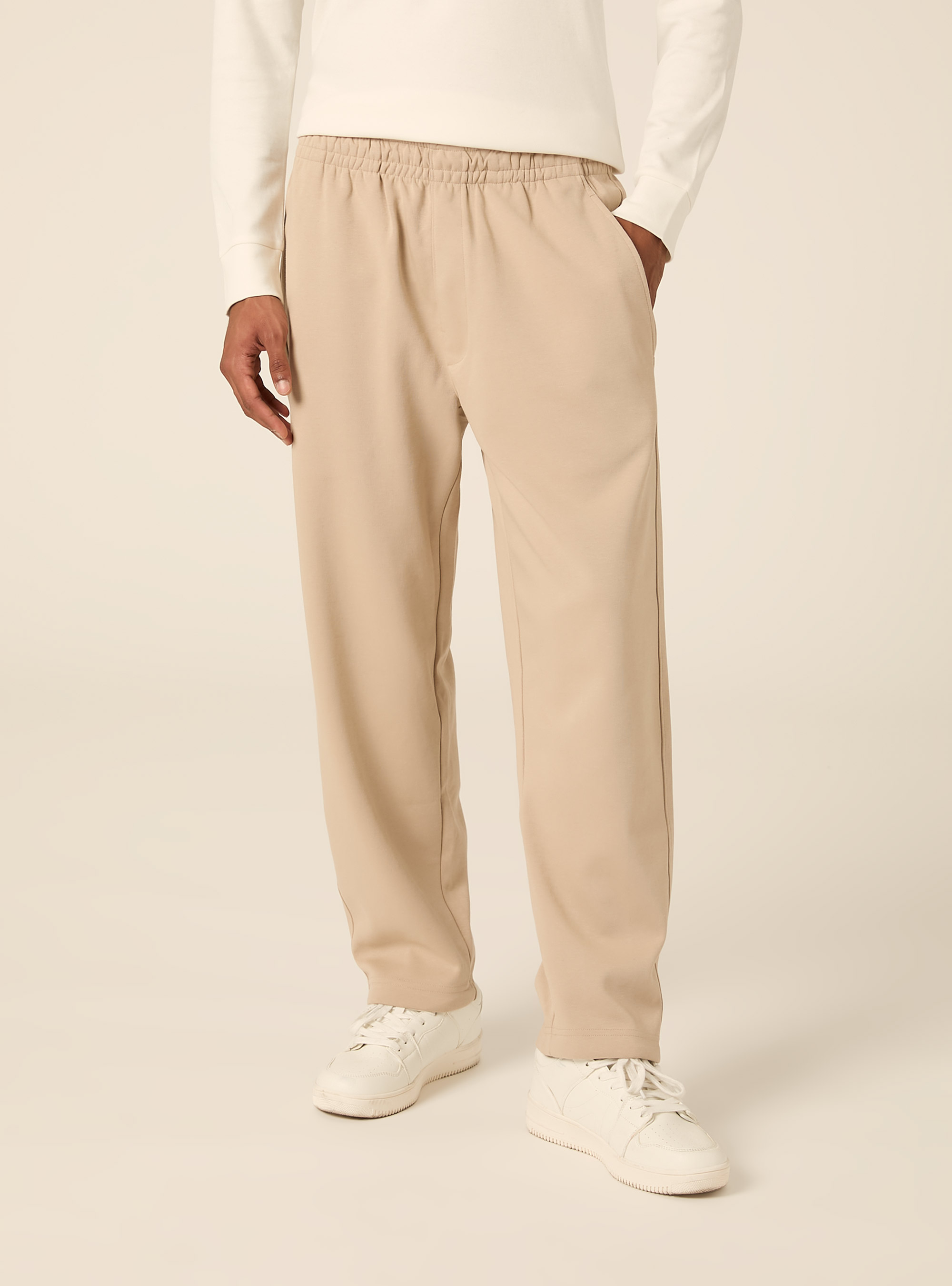 Pantaloni tuta in interlock relaxed fit, BG2 BEIGE MEDIUM