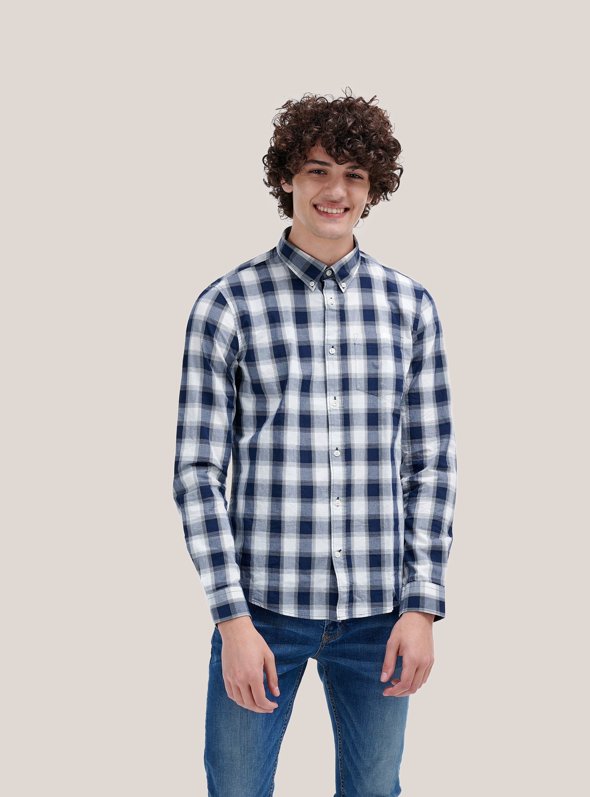 Cotton checked shirt, WHITE