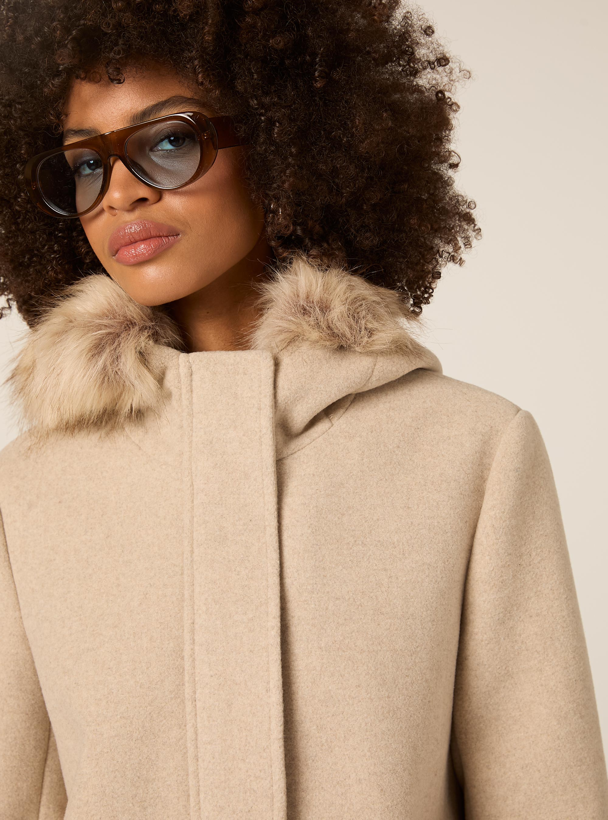 Manteau à capuche fourré, BG3 BEIGE LIGHT