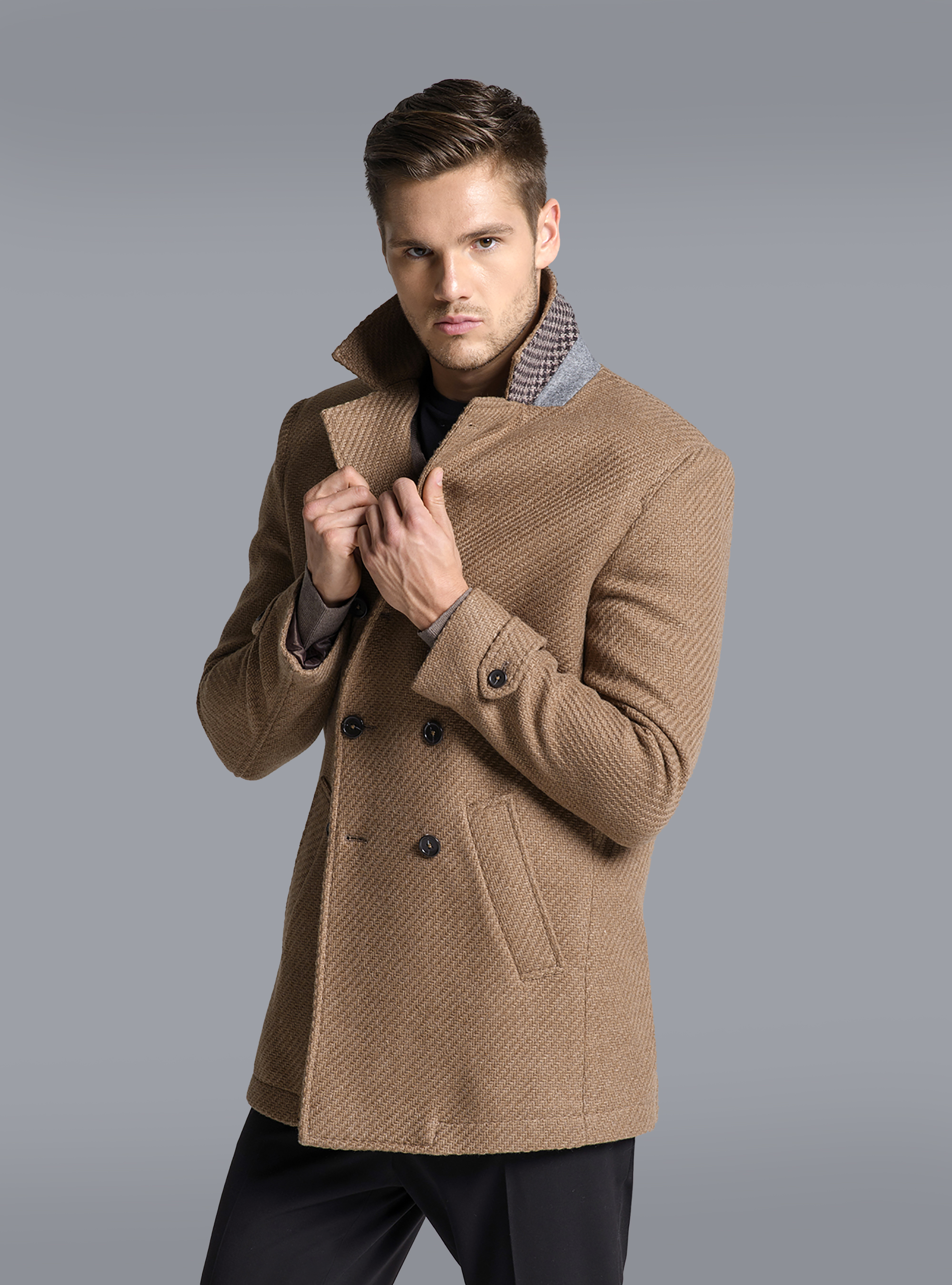 DOUBLE BREASTED WOOL JACKET, CAMEL