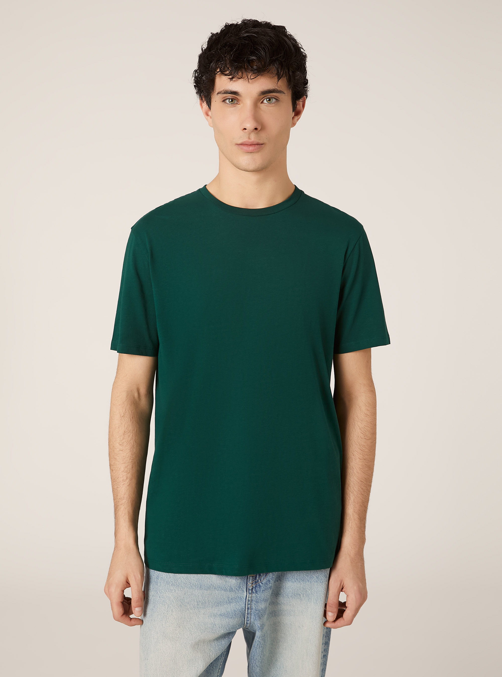 Cotton crew neck t-shirt, GN1 GREEN DARK