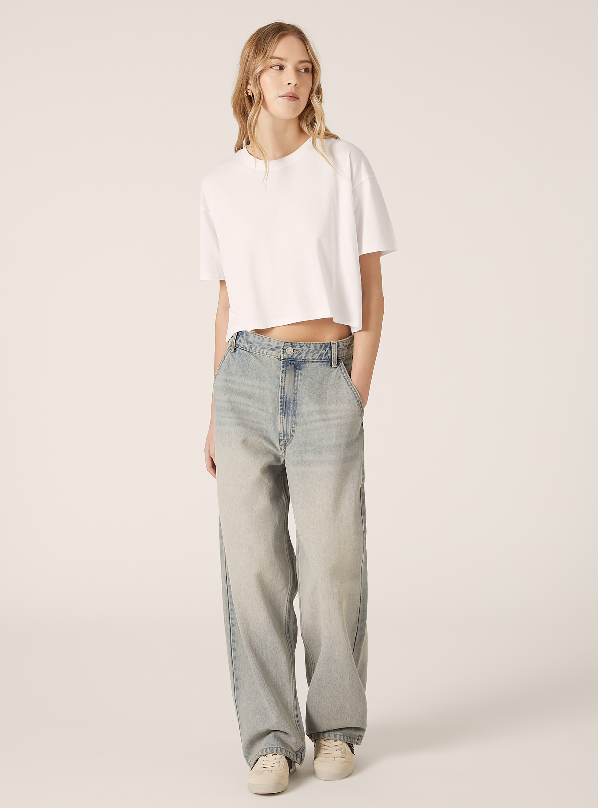 Baumwoll-T-Shirt in Kurzform, WH3 WHITE