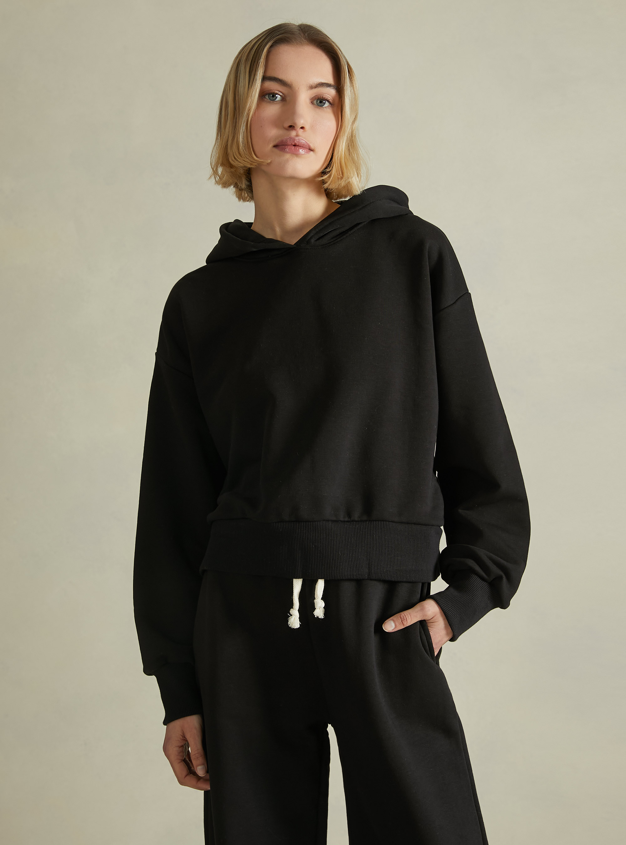 Boxy fit hooded sweatshirt, BK1 BLACK