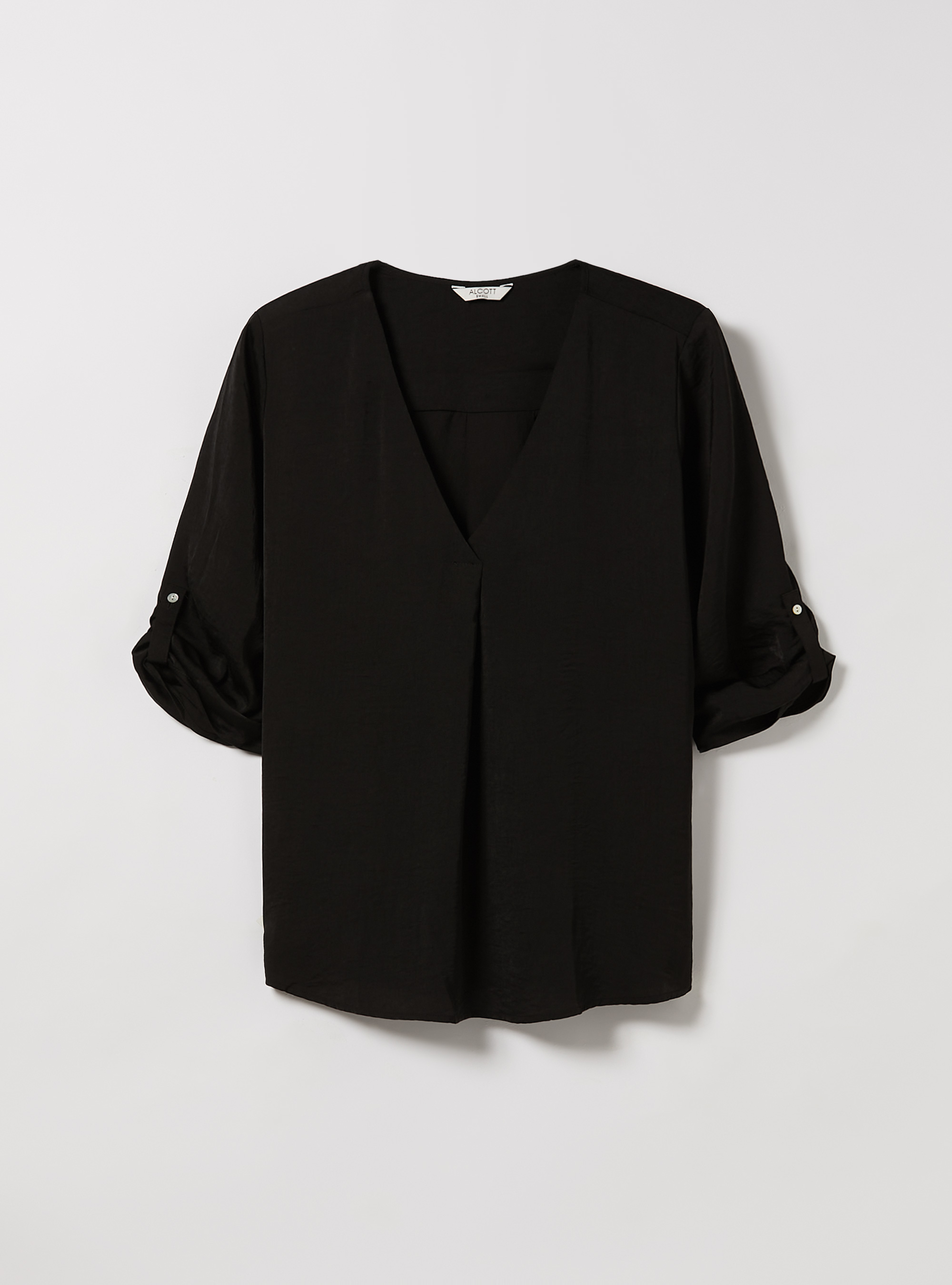 Blusa con scollatura in tinta unita, BK1 BLACK