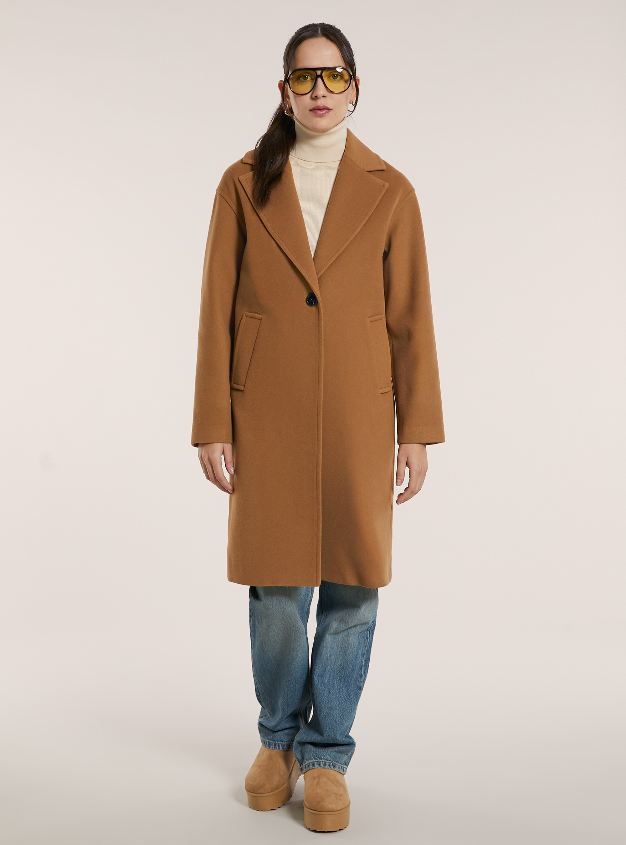 Plain single-breasted coat, TB2 TOBACCO MEDIUM