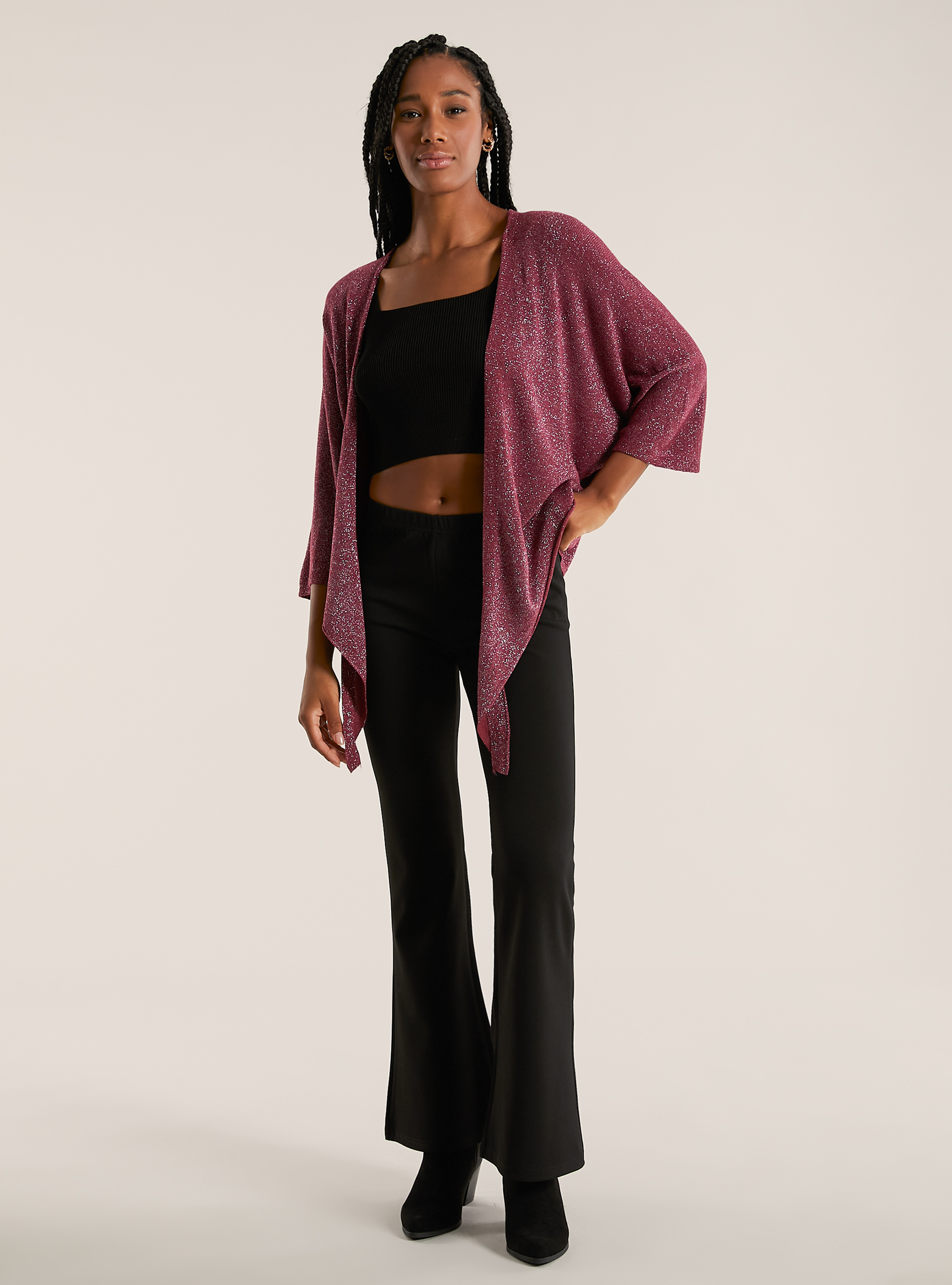 Cardigan lurex aperto con nodo, BO1 BORDEAUX DARK