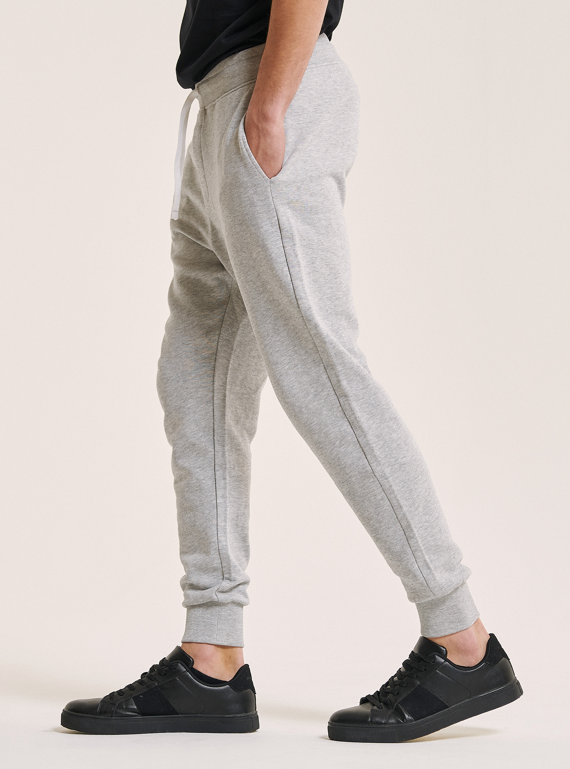 Pantaloni jogger con ricamo logo in cotone, GRIGIO CHIARO MELANGE