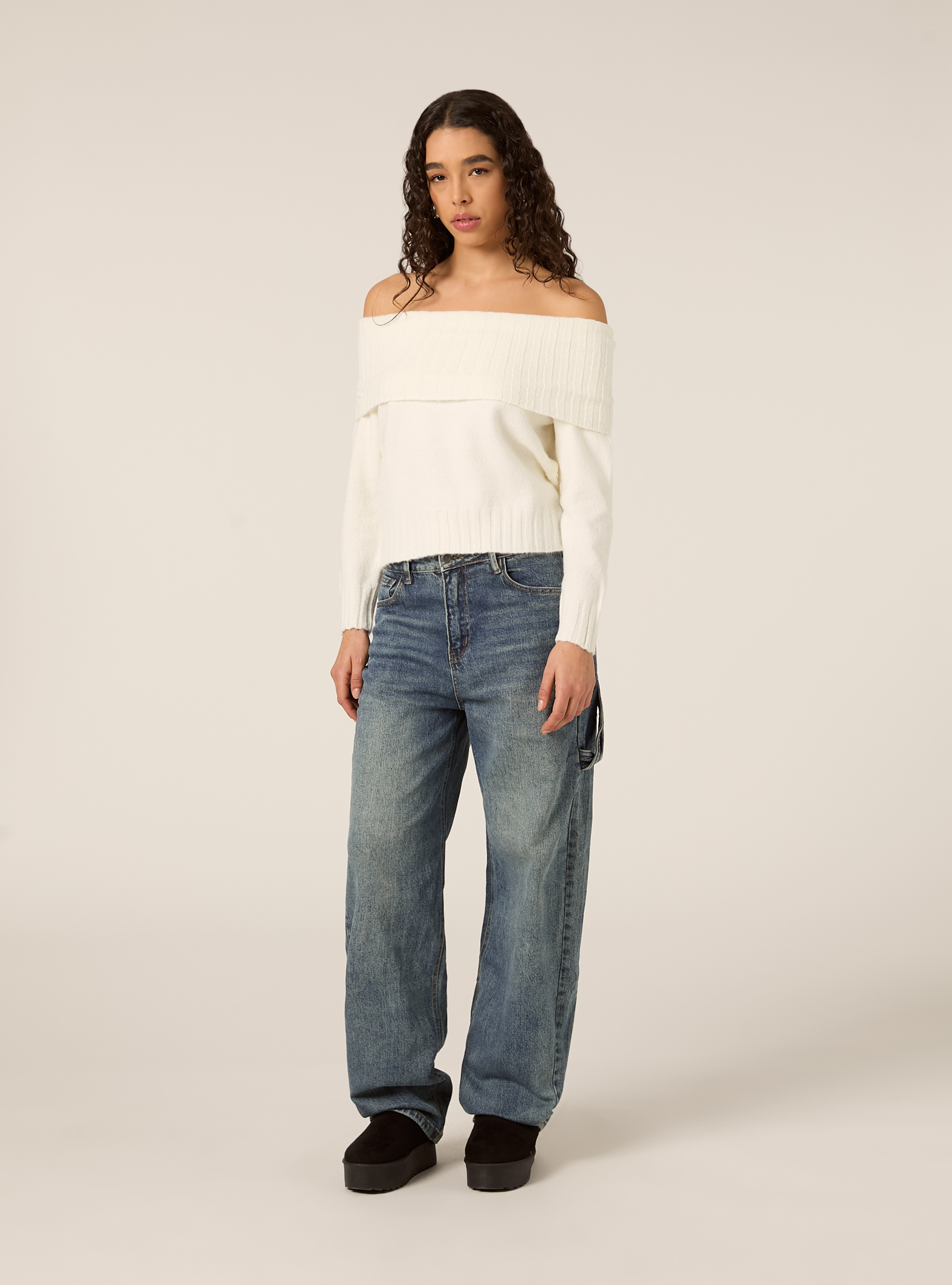 Maglia con spalle scoperte bardot, WH2 WHITE