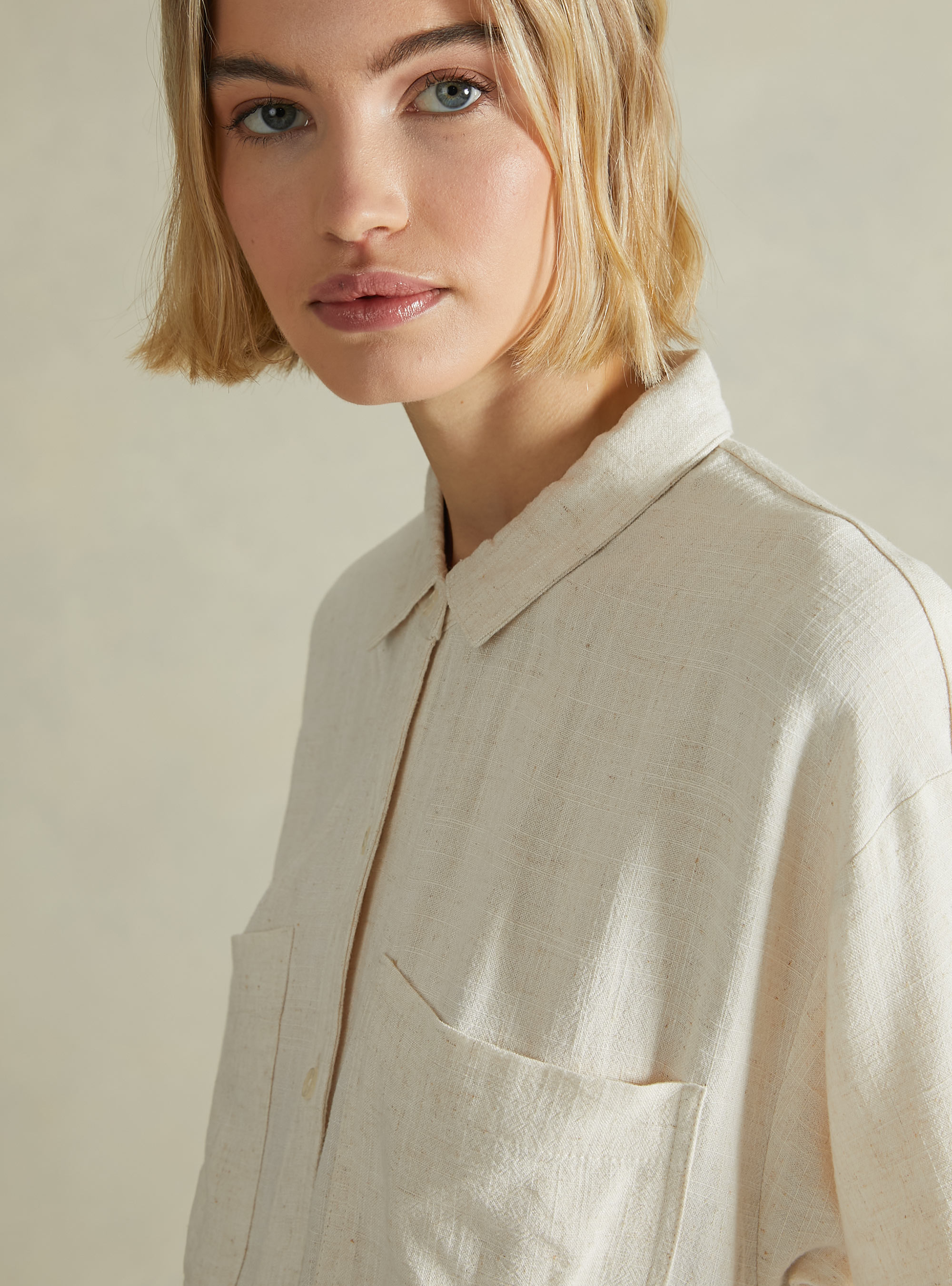 Linen blend shirt dress, MBG3 BEIGE MEL LIGHT