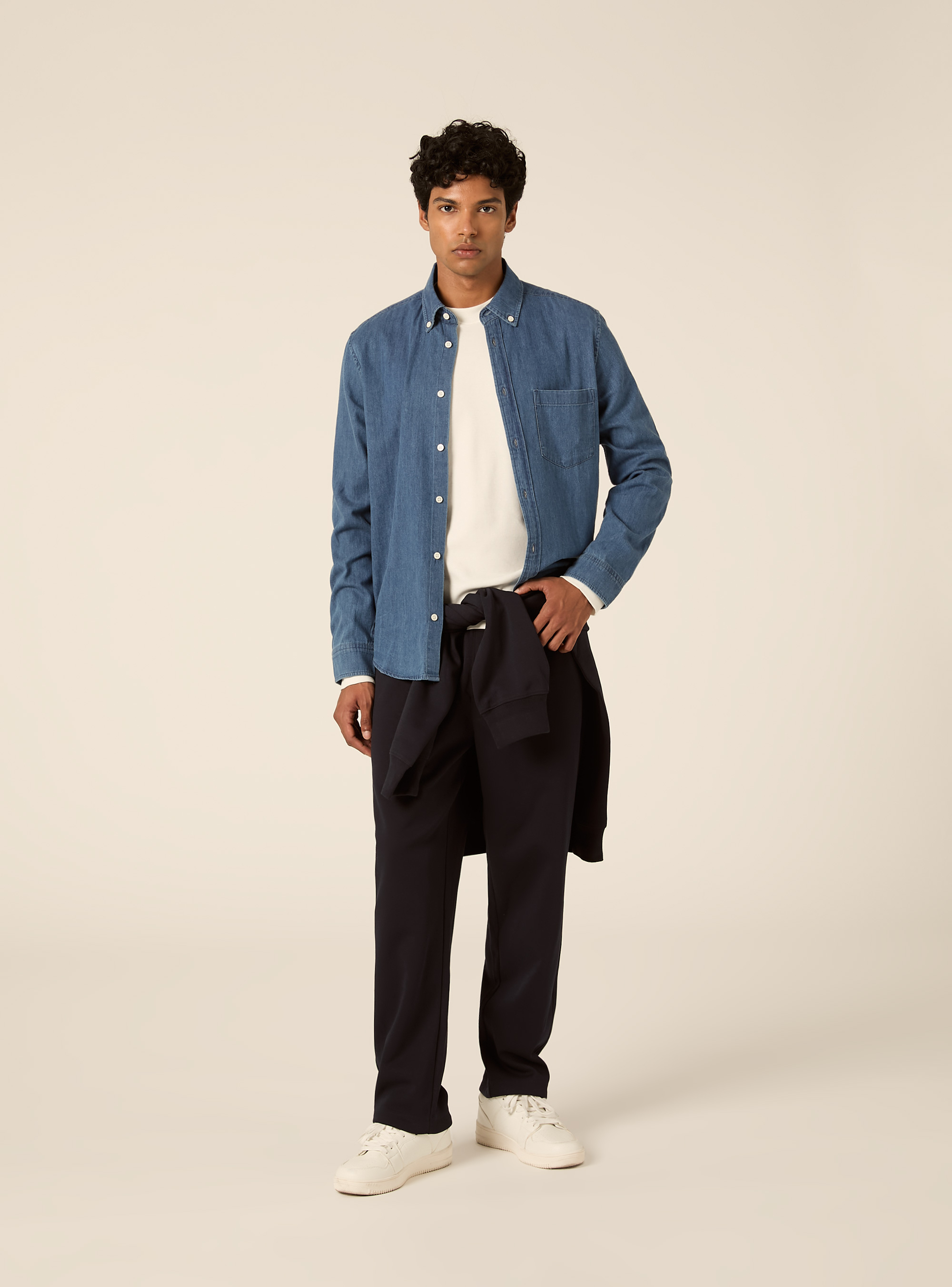 Straight leg interlock fabric jogger trousers, NA1 NAVY DARK